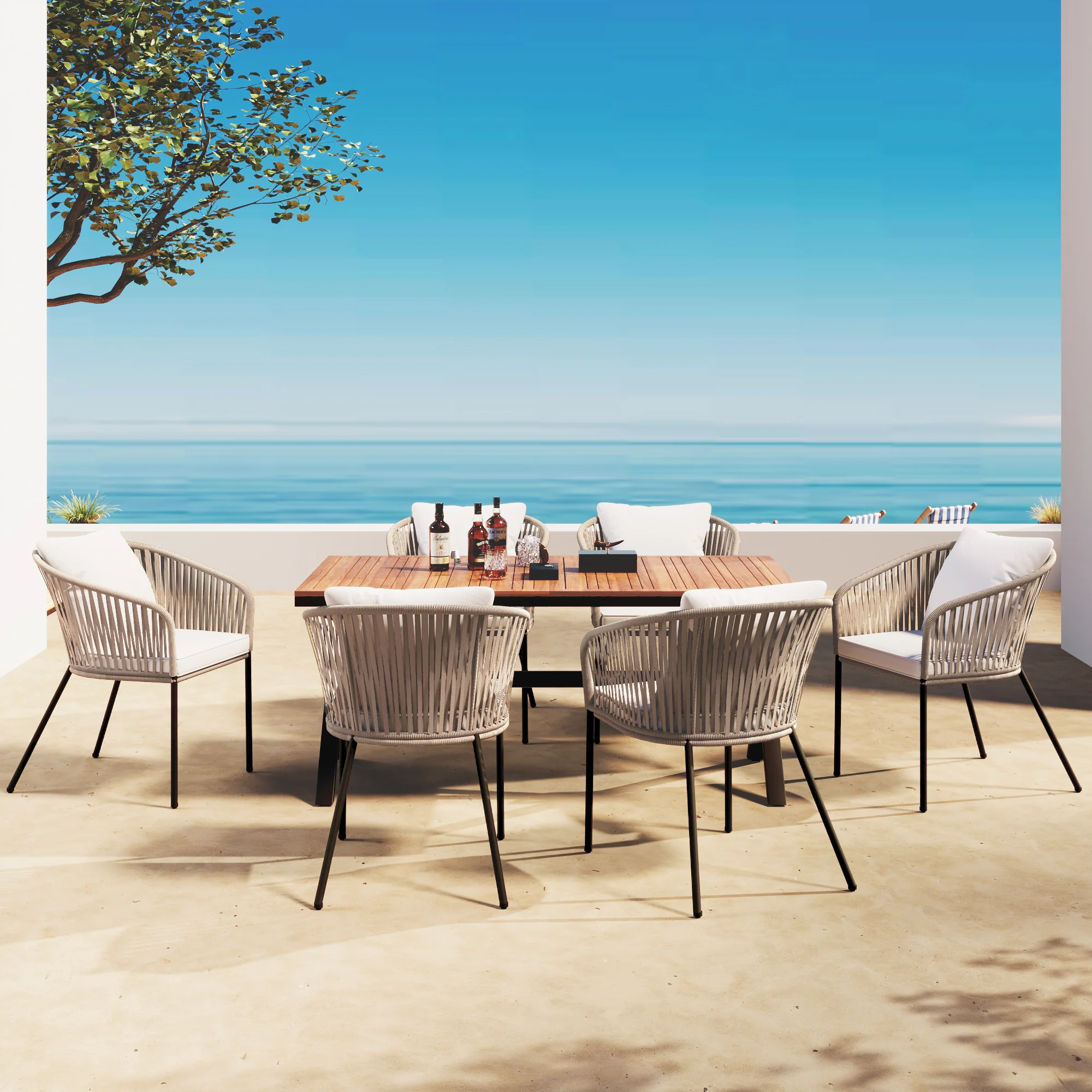 Walker Edison | Modern All-Weather Outdoor 7 Piece Patio Dining Set - Image 3