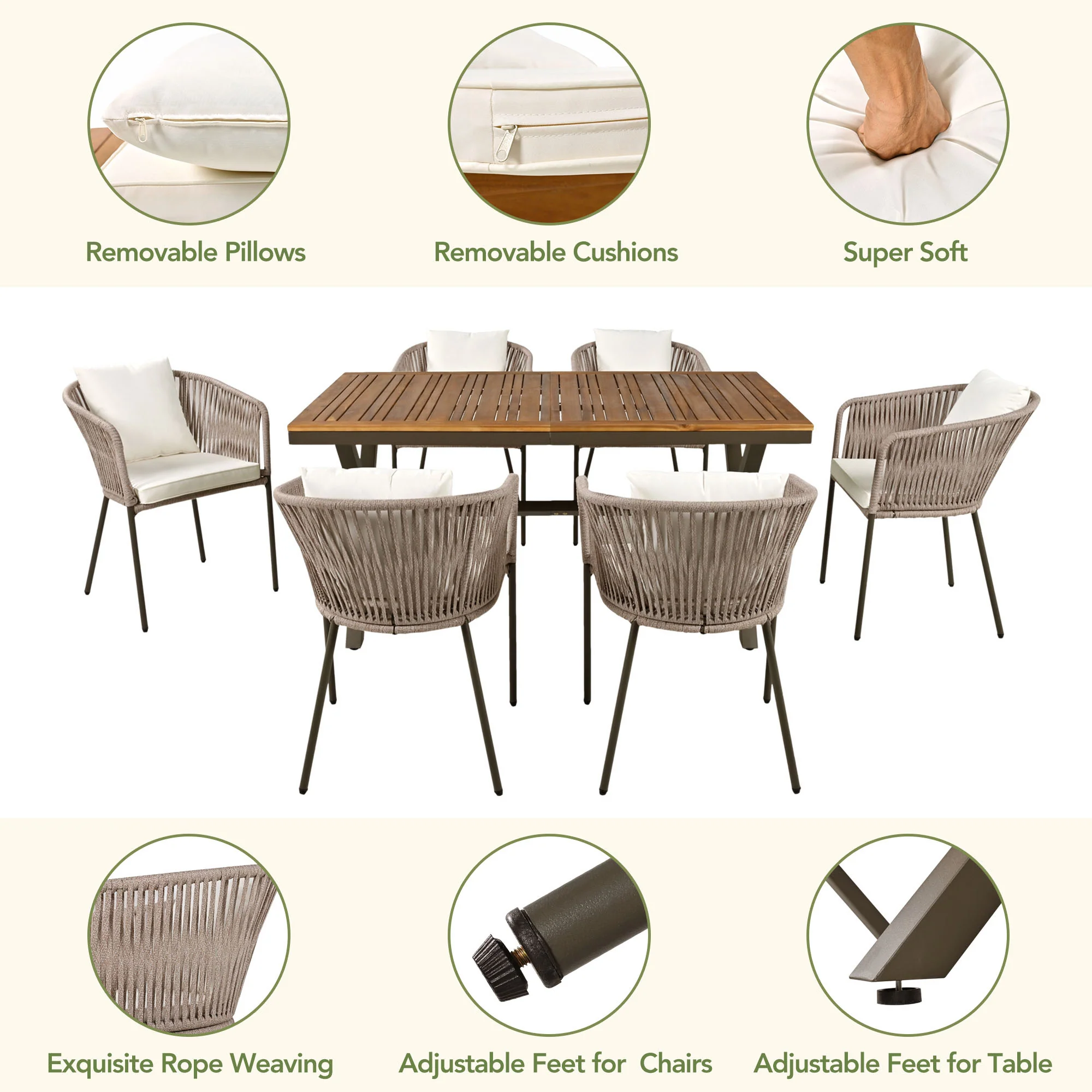 Walker Edison | Modern All-Weather Outdoor 7 Piece Patio Dining Set - Image 4
