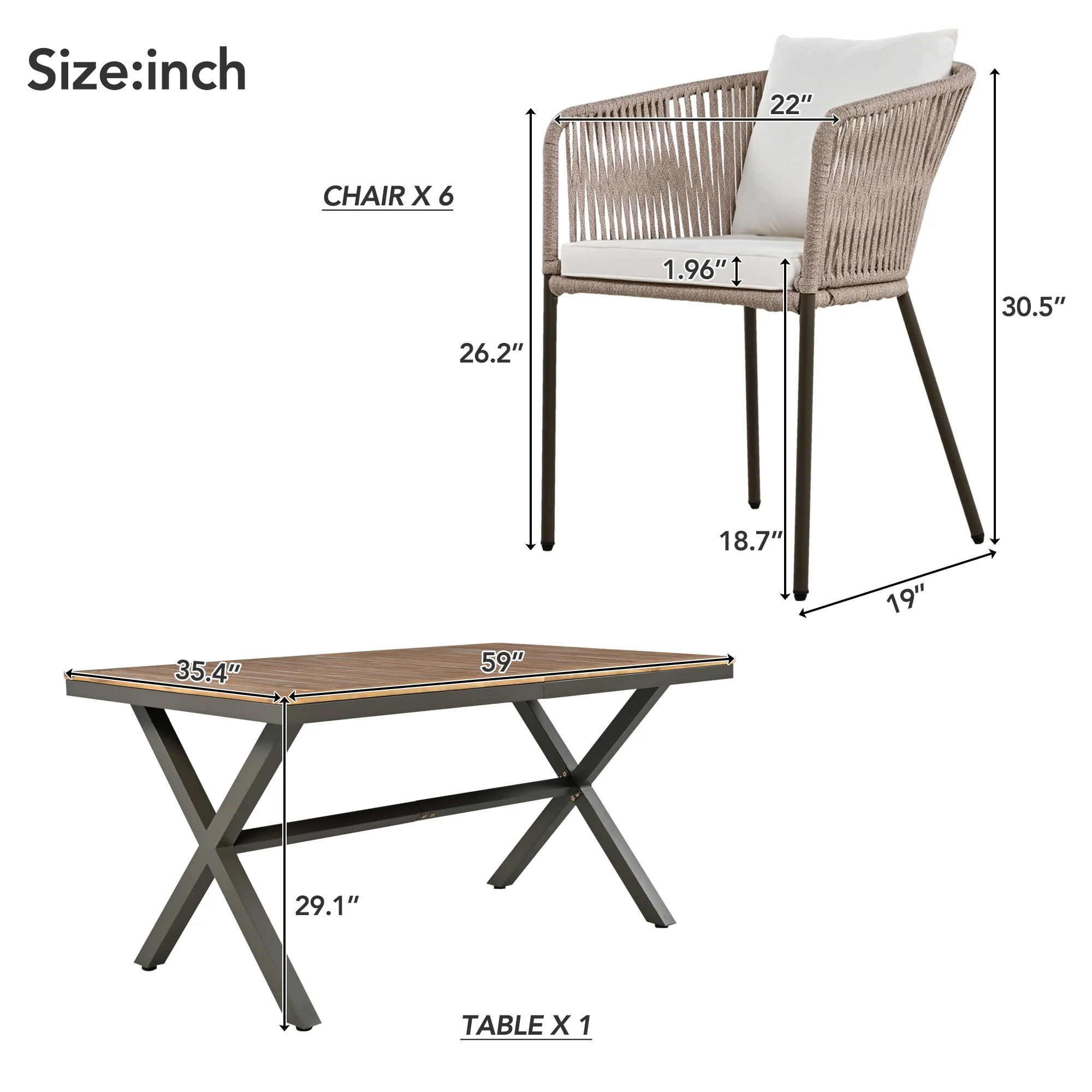Walker Edison | Modern All-Weather Outdoor 7 Piece Patio Dining Set - Image 6