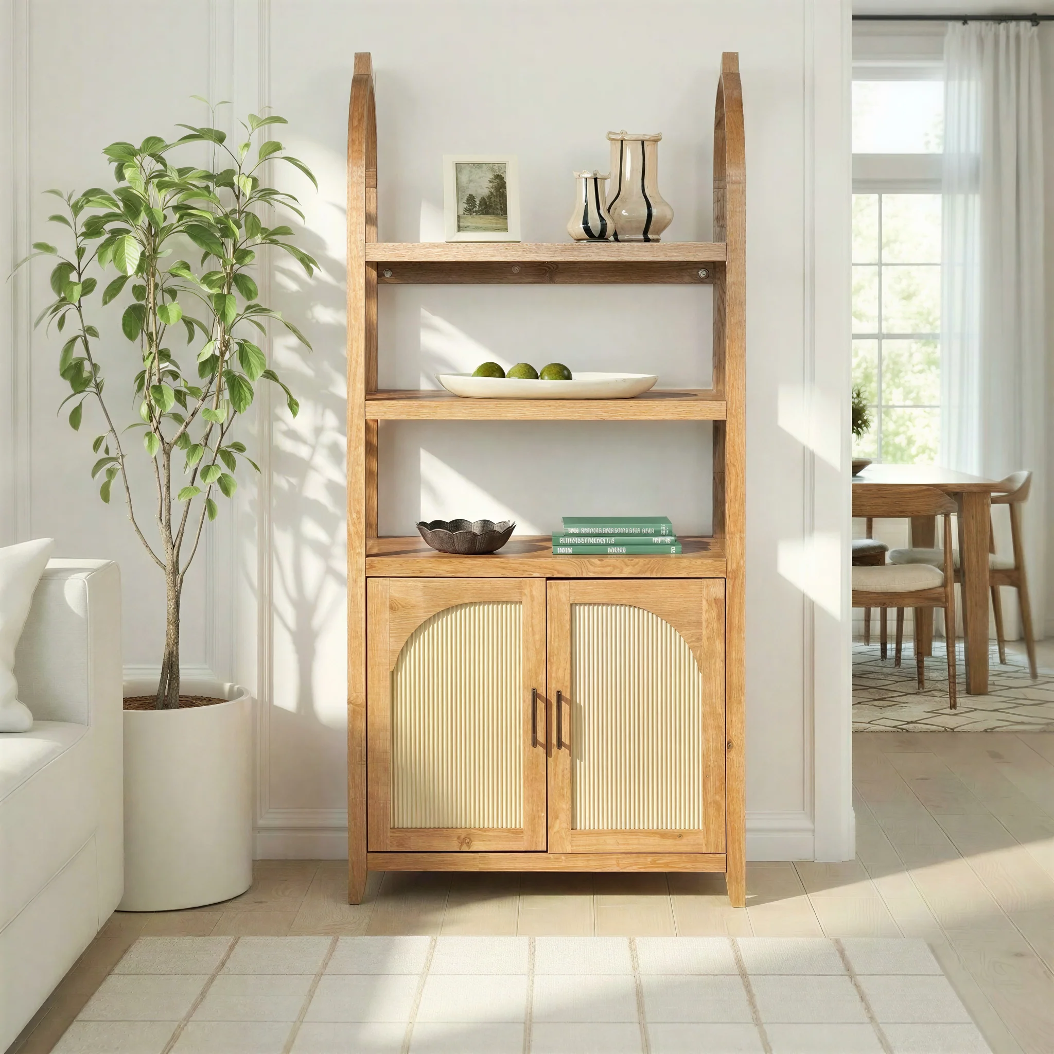 Sasha Modern Arched Bookshelf Cabinet with Reeded Doors - Image 3