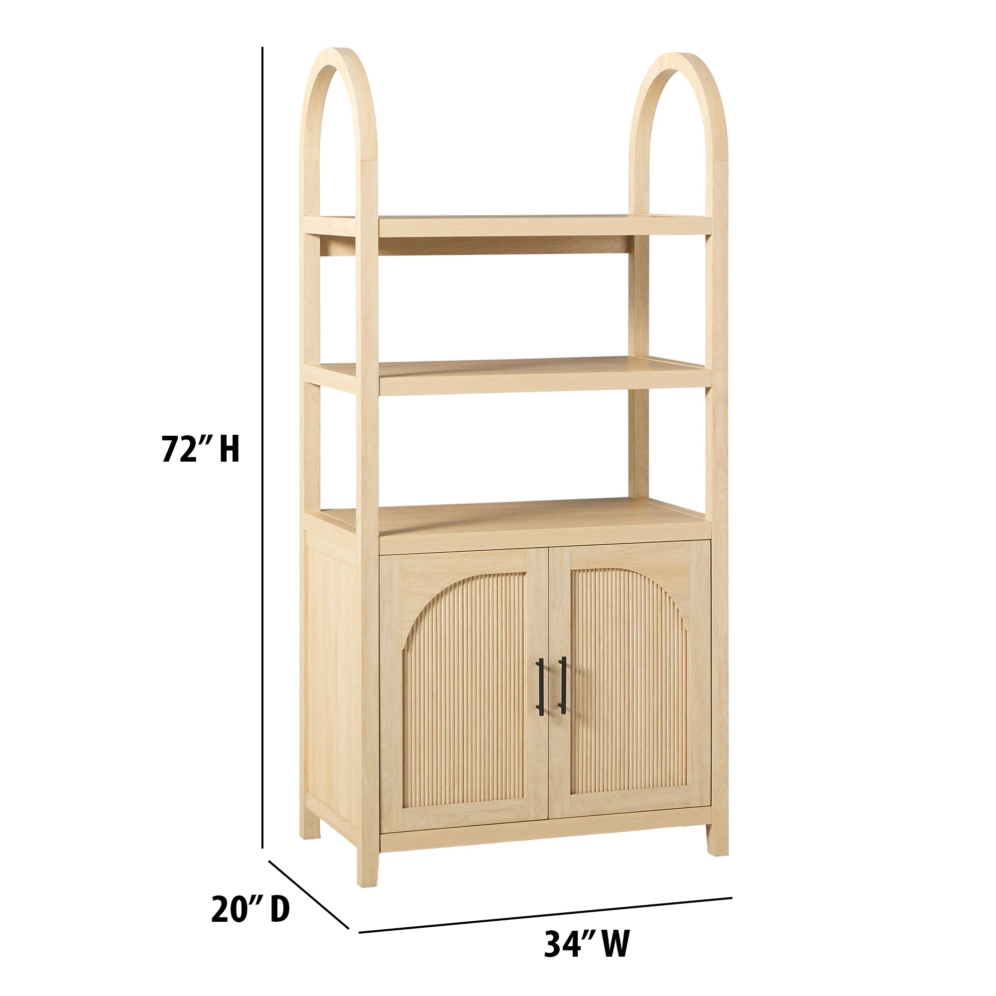Sasha Modern Arched Bookshelf Cabinet with Reeded Doors - Image 31