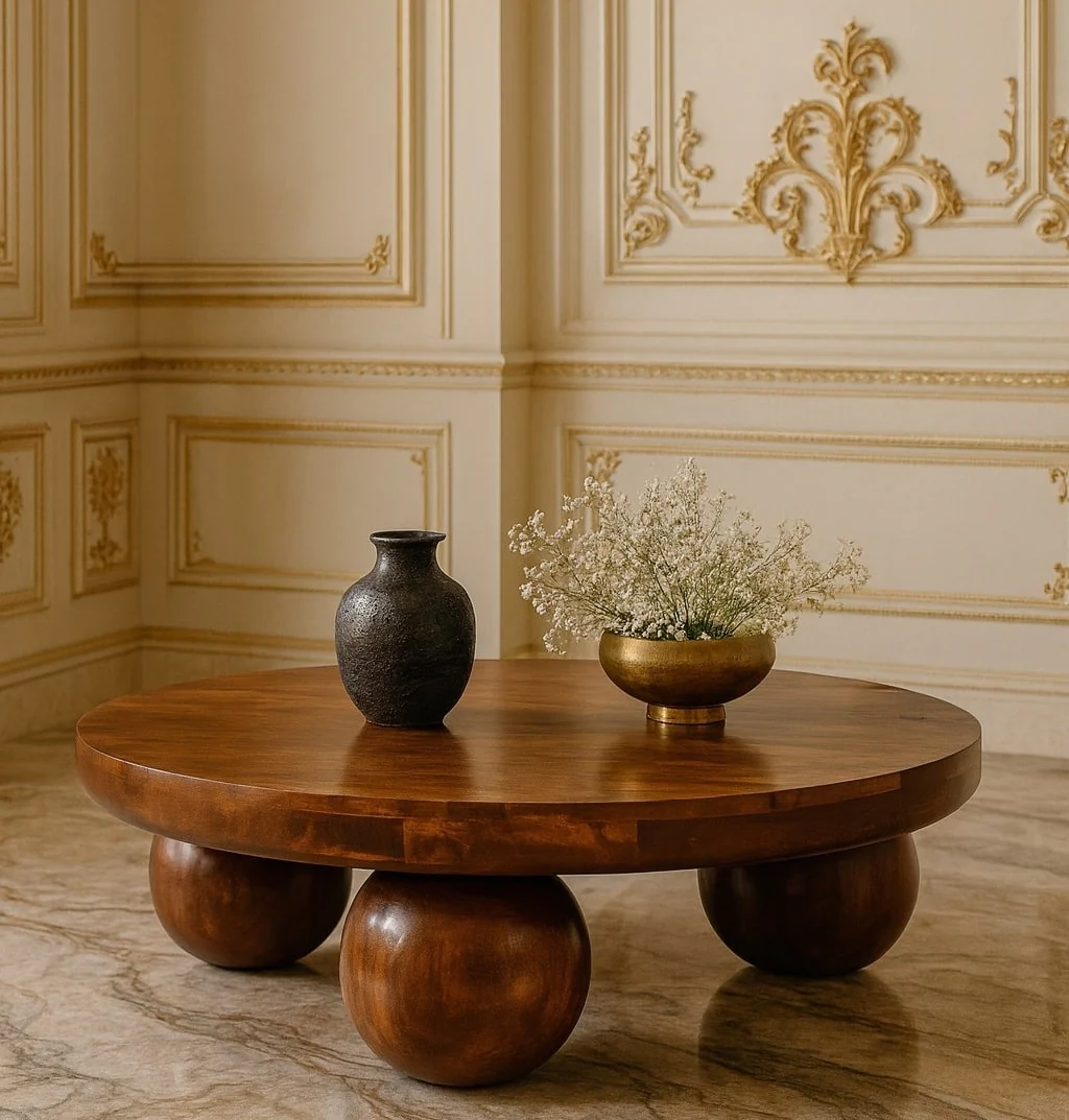 Modern Ball Leg Solid Wood Coffee Table Table