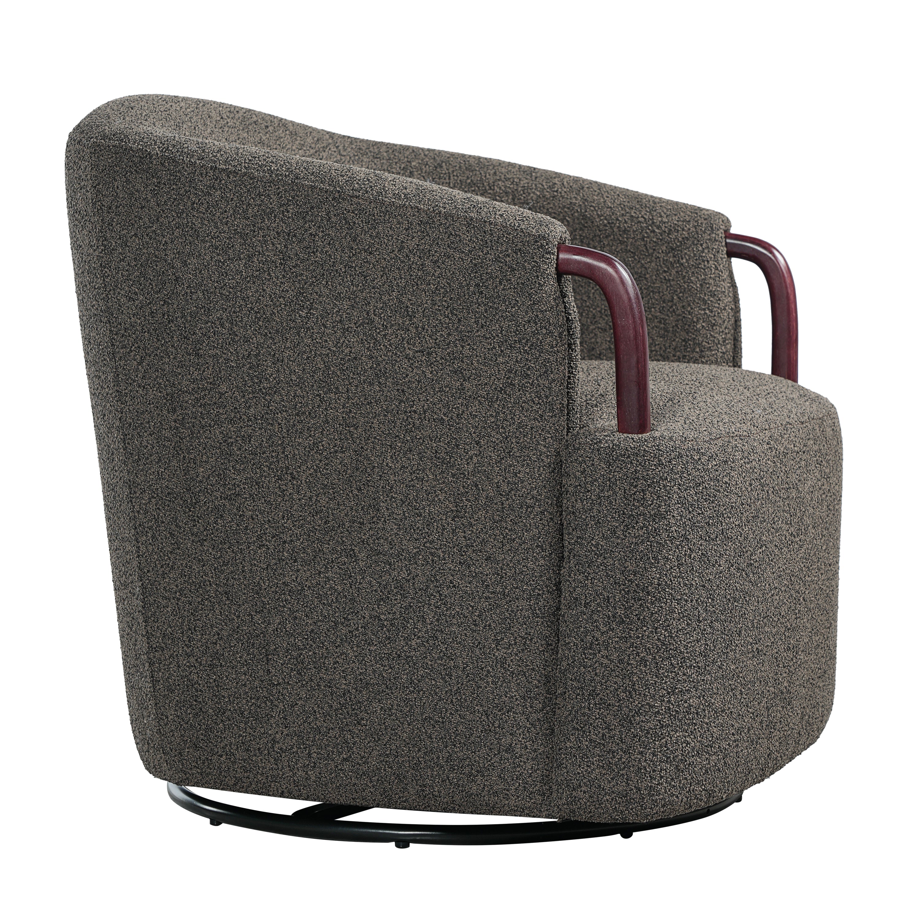 Modern Boucle Swivel Barrel Chair with Solid Wood Accents - Image 16