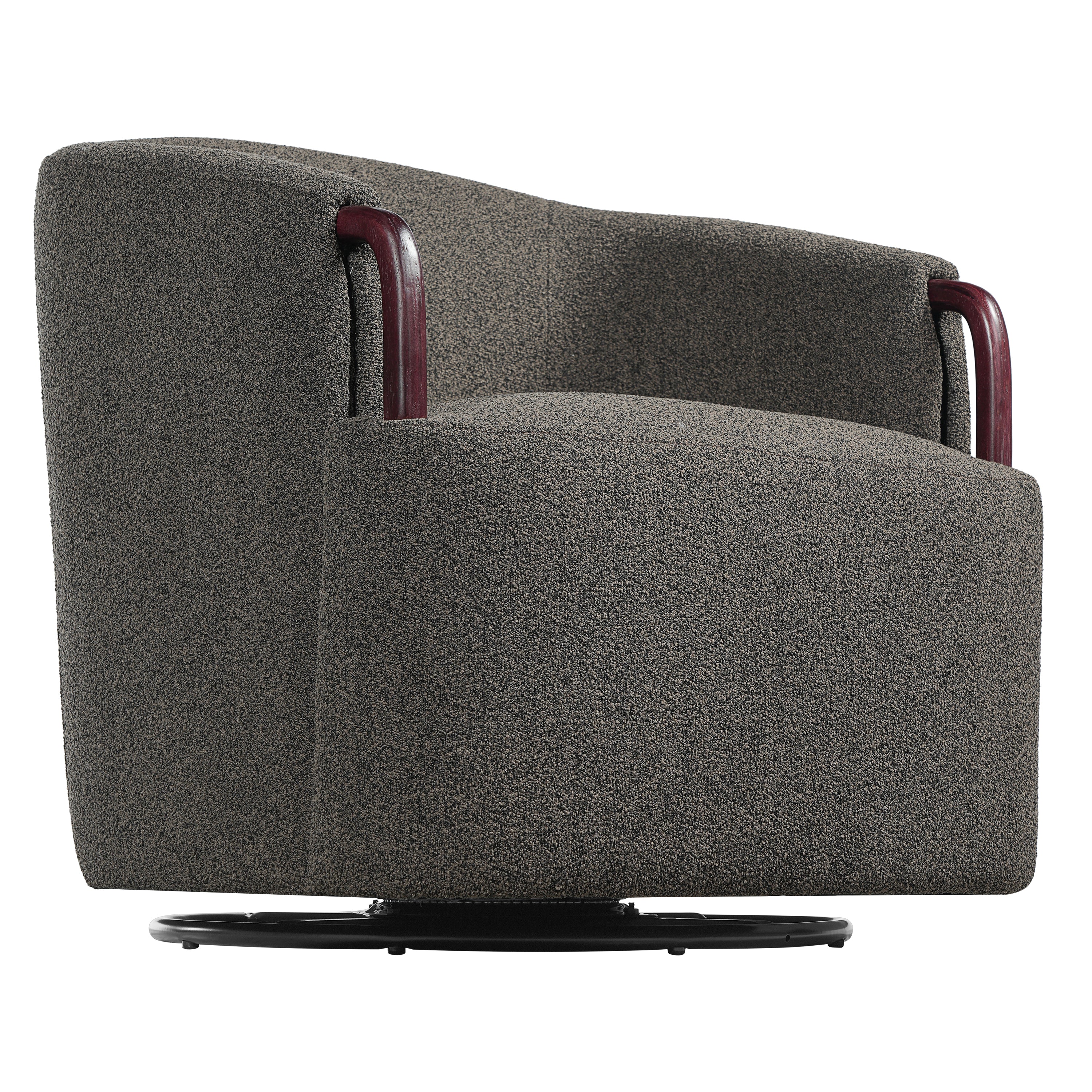 Modern Boucle Swivel Barrel Chair with Solid Wood Accents - Image 17
