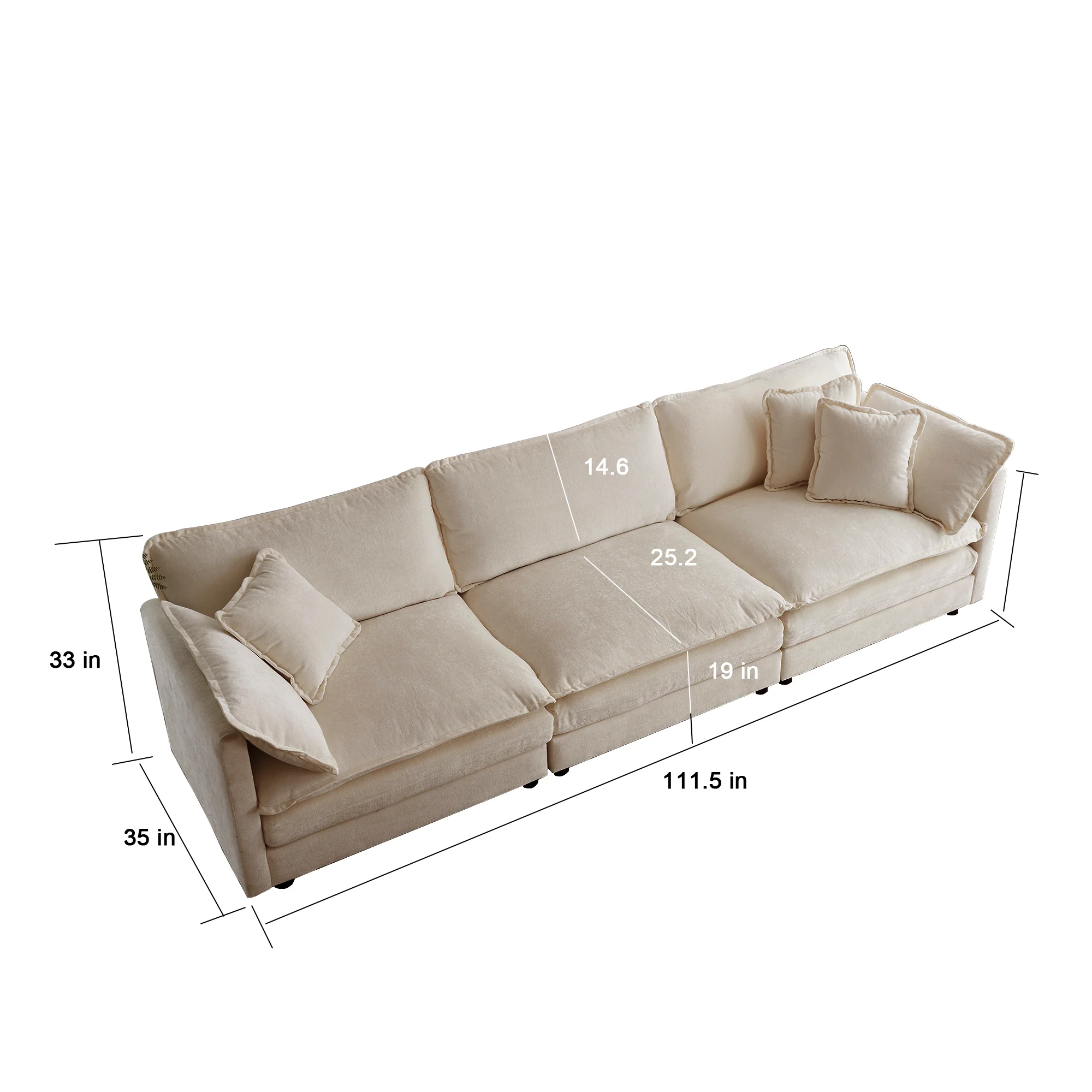 Walker Edison | Modern Chenille 3-Seater Cloud Couch - Image 7