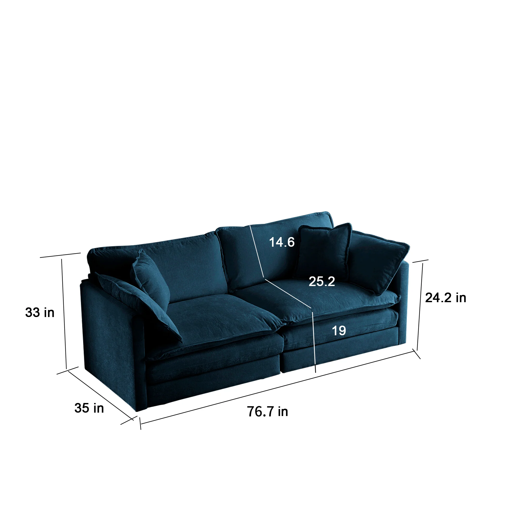 Walker Edison | Modern Chenille Cloud Loveseat Sofa Blue - Image 4