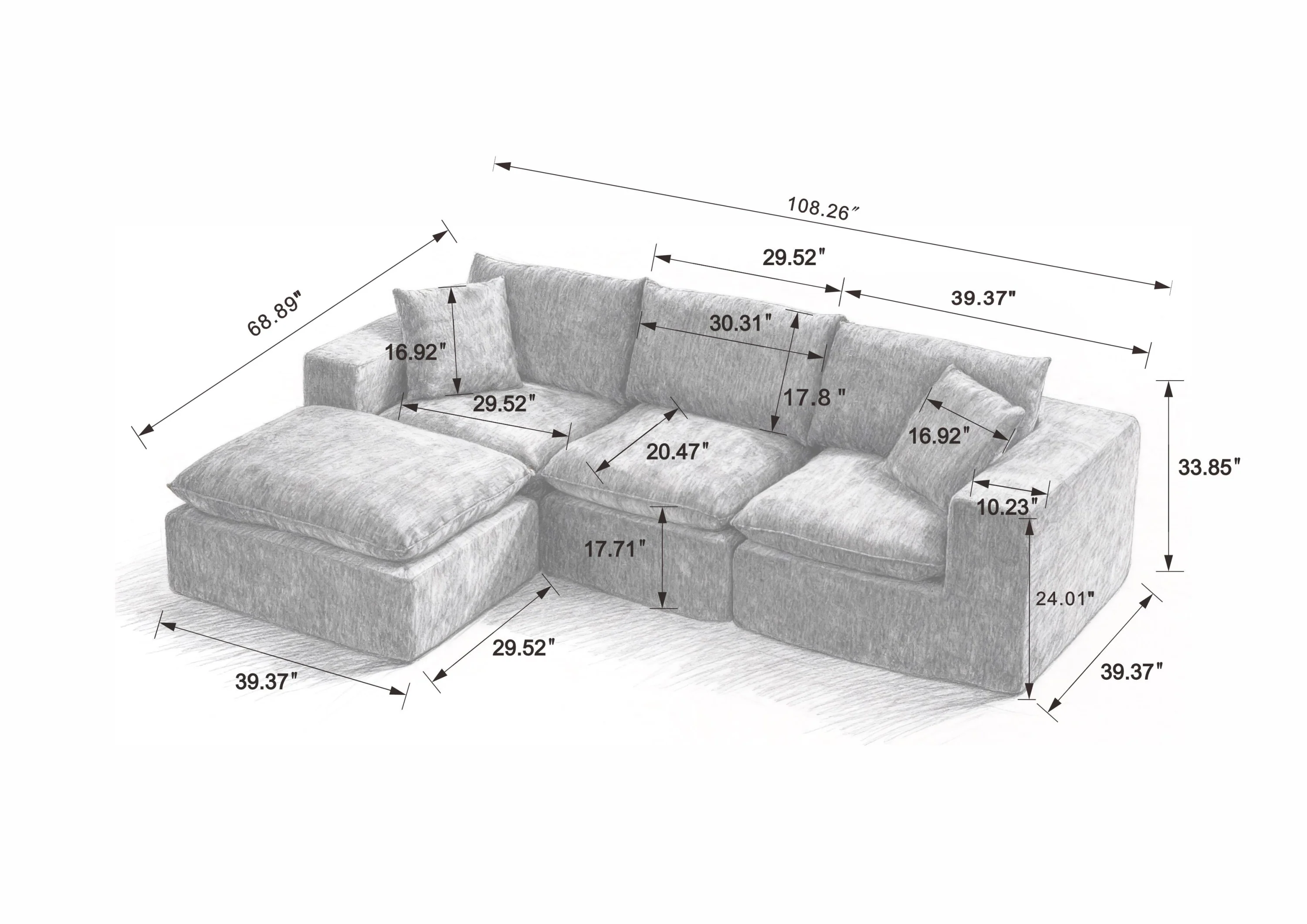 Modern Chenille Cloud Sofa Sectional - Image 3