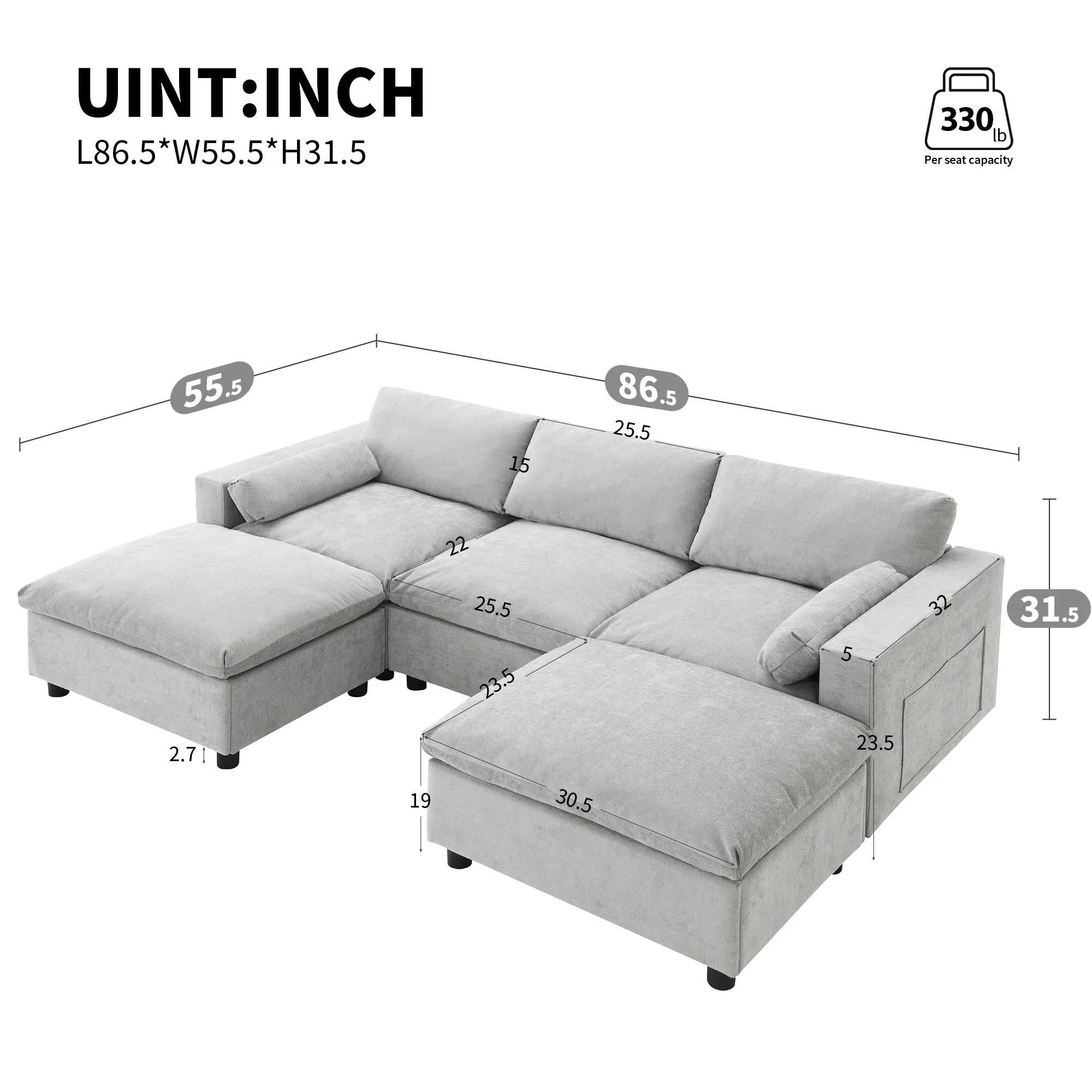 Walker Edison | Modern Cloud Chenille Modular Sectional Sofa with Storage - Image 3