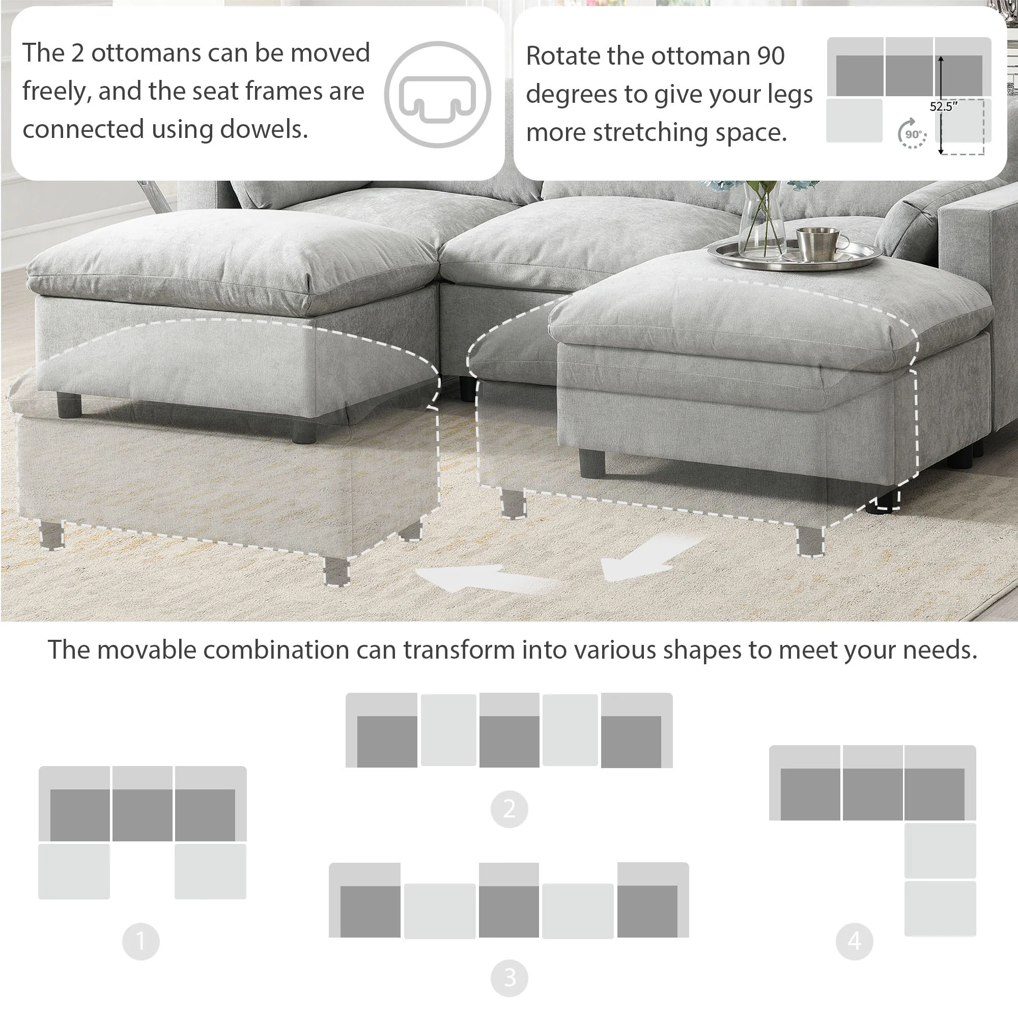 Walker Edison | Modern Cloud Chenille Modular Sectional Sofa with Storage - Image 4