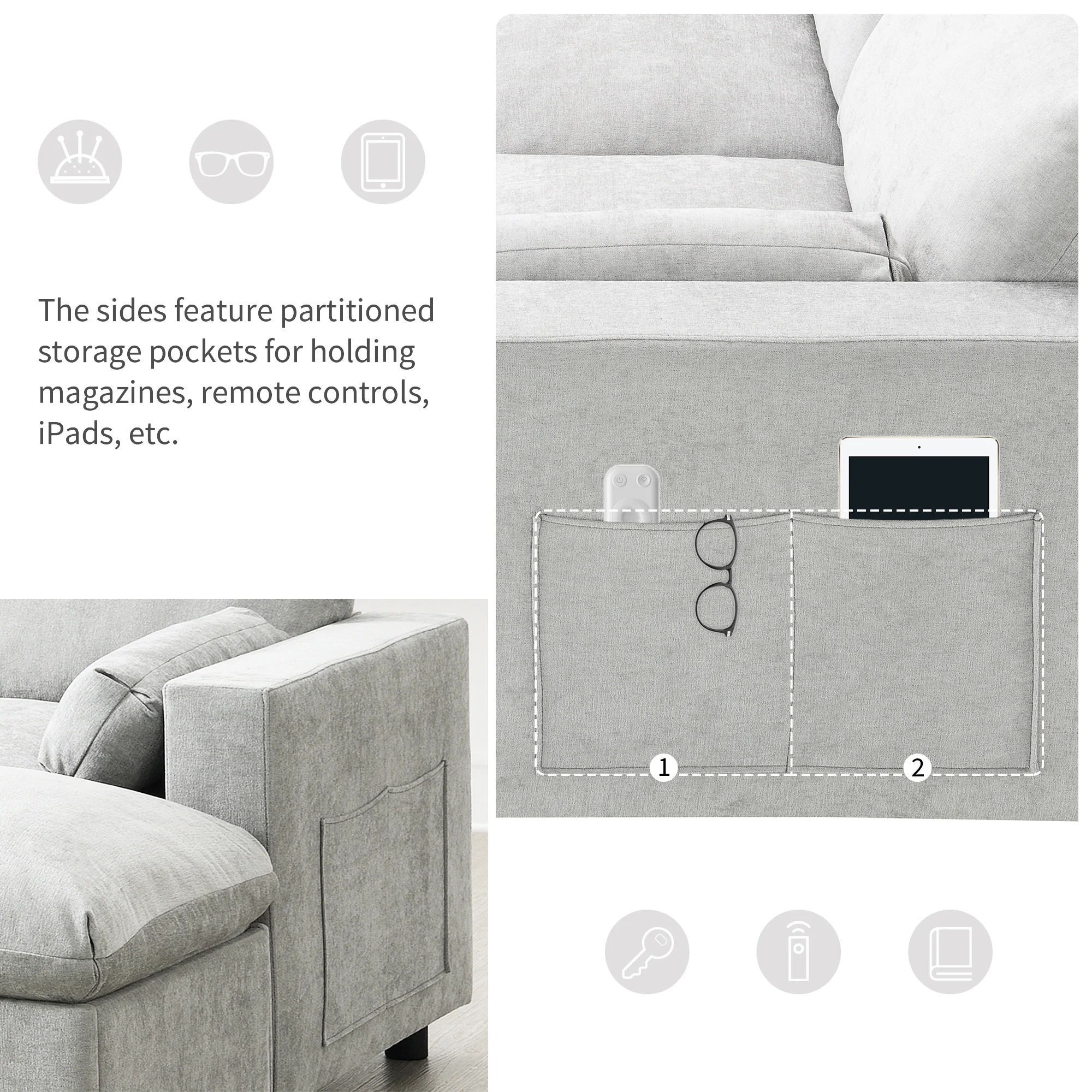Walker Edison | Modern Cloud Chenille Modular Sectional Sofa with Storage - Image 6