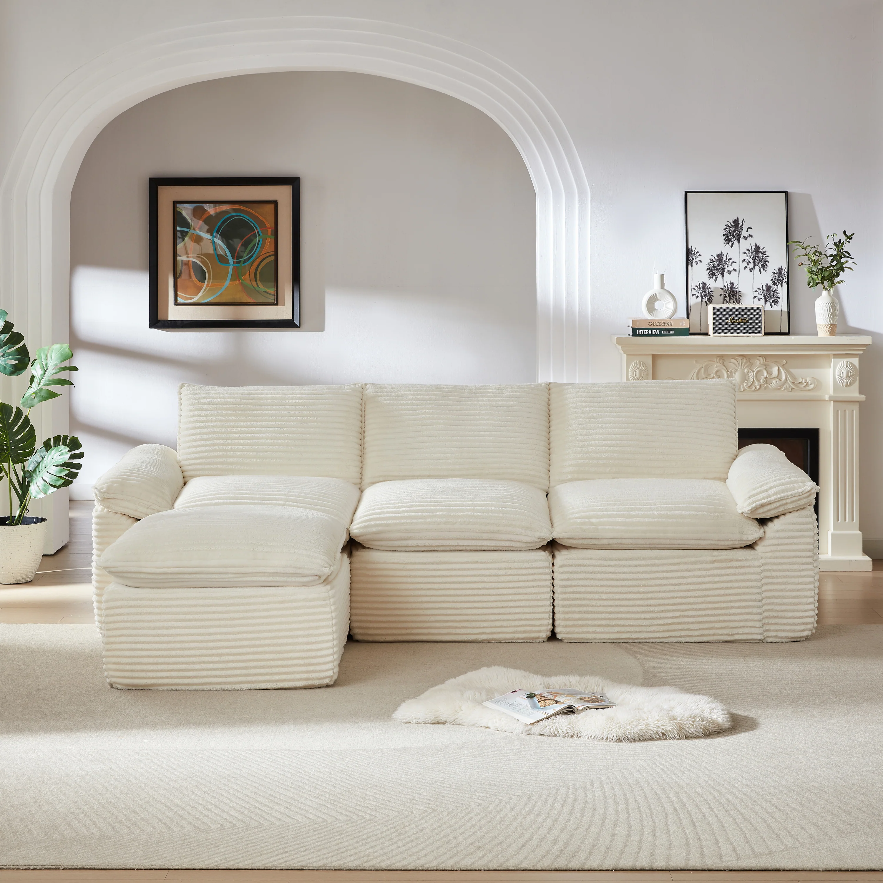 Modern Cloud Corduroy Modular Sectional Sofa w Ottoman - Image 2