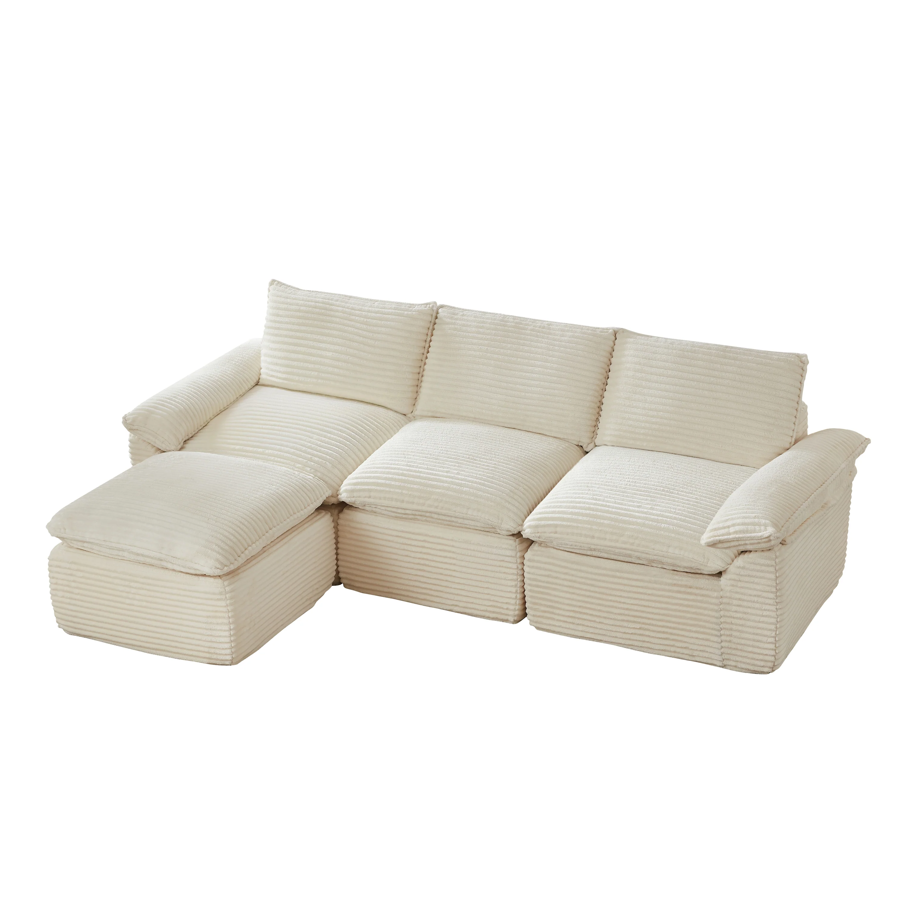 Modern Cloud Corduroy Modular Sectional Sofa w Ottoman - Image 5