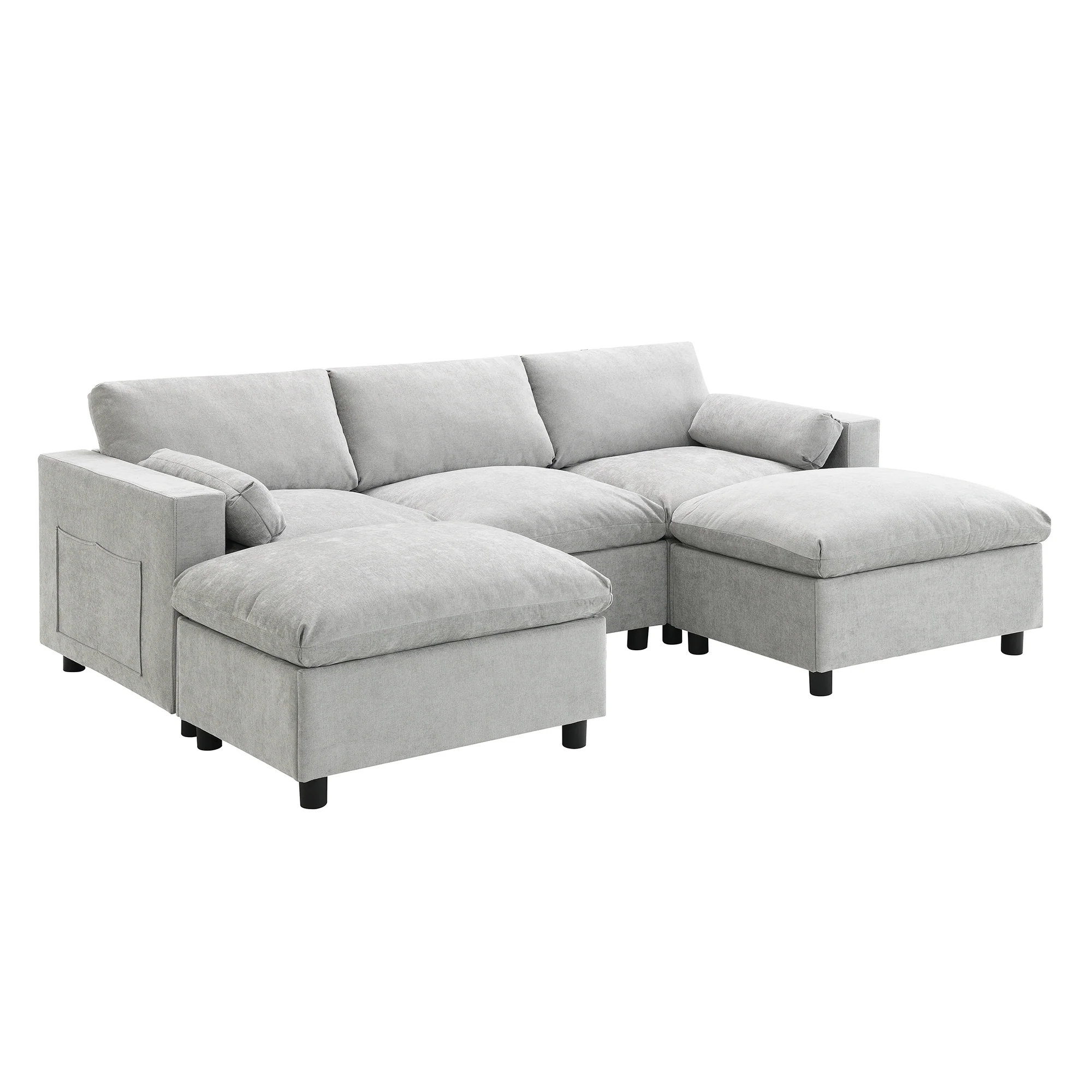 Modern Cloud Modular Sectional Sofa with Storage, Pillows and 2 Movable Ottomans - Image 13