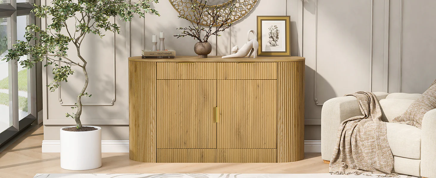 Modern Curve Design Fluted Storage Accent Cabinet / Sideboard - Image 8