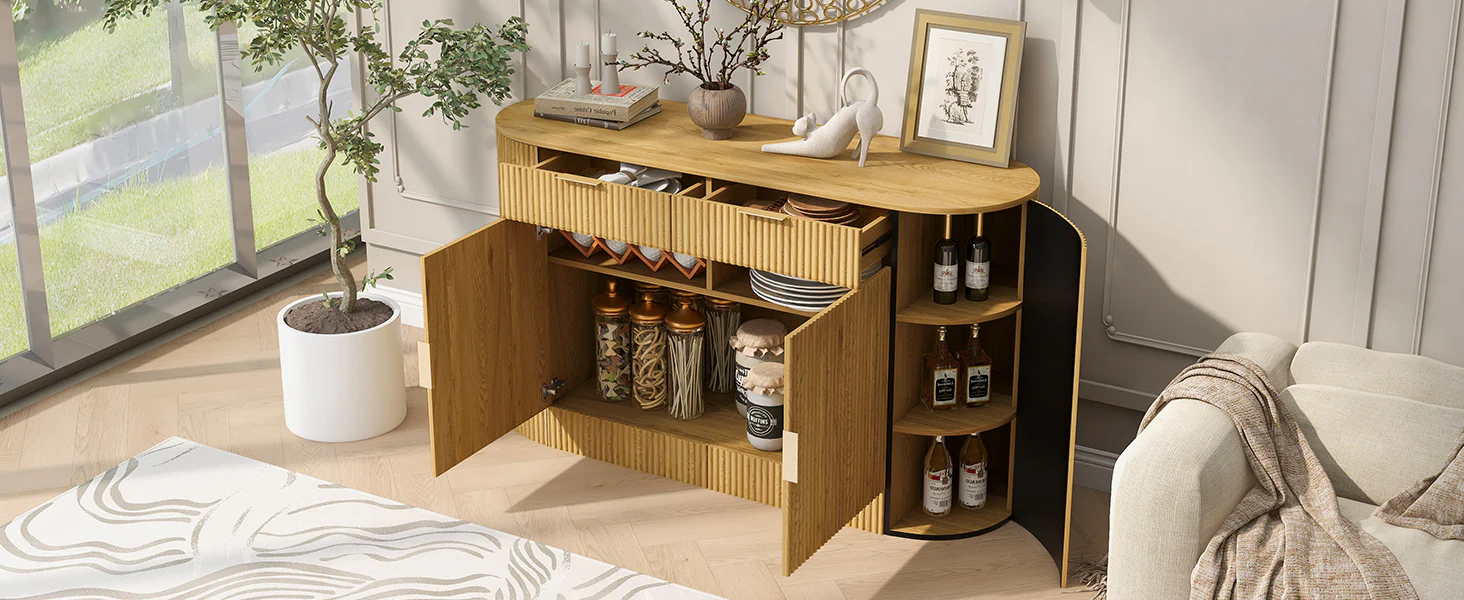 Modern Curve Design Fluted Storage Accent Cabinet / Sideboard - Image 9