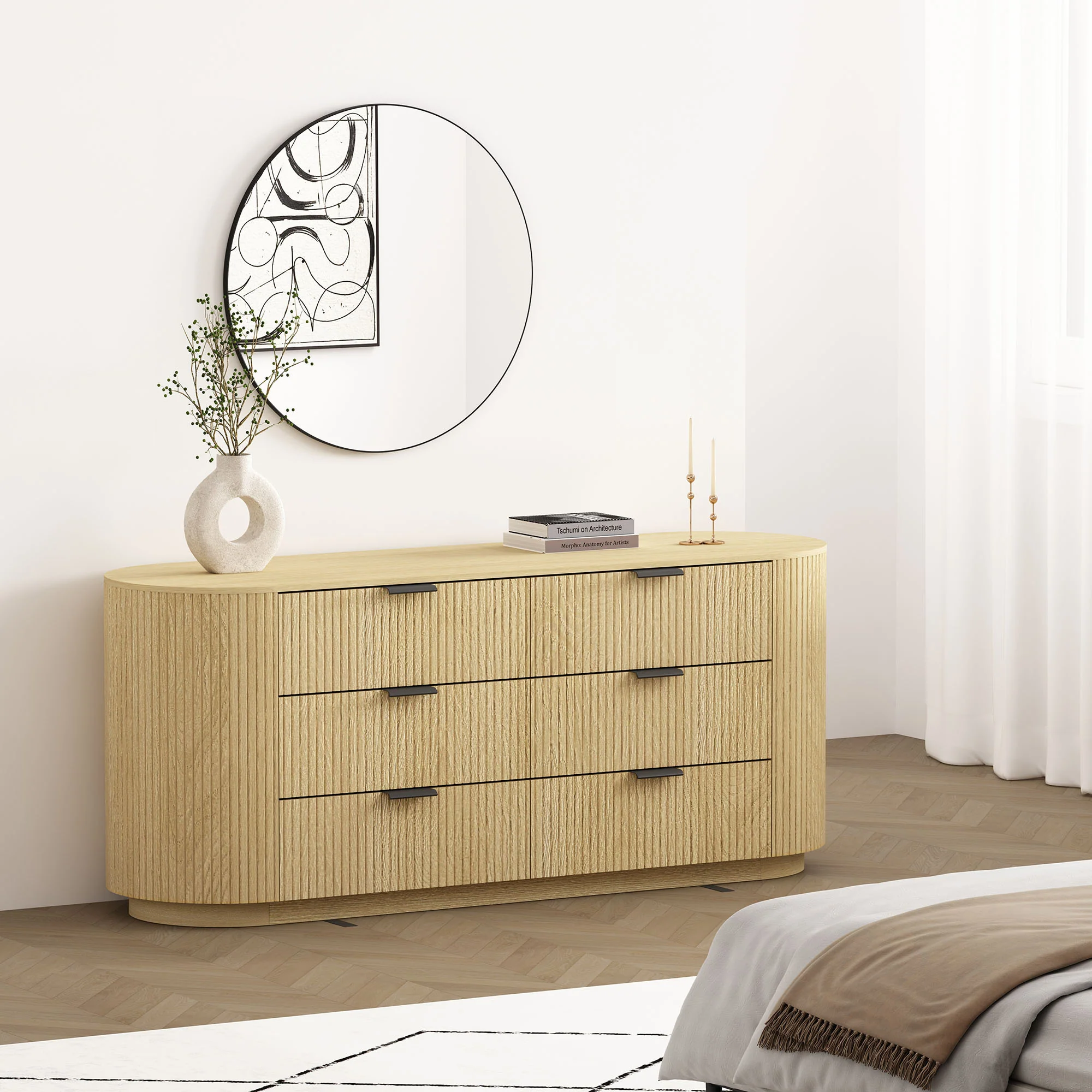 Modern Curve Fluted 71" 6 Drawer Dresser