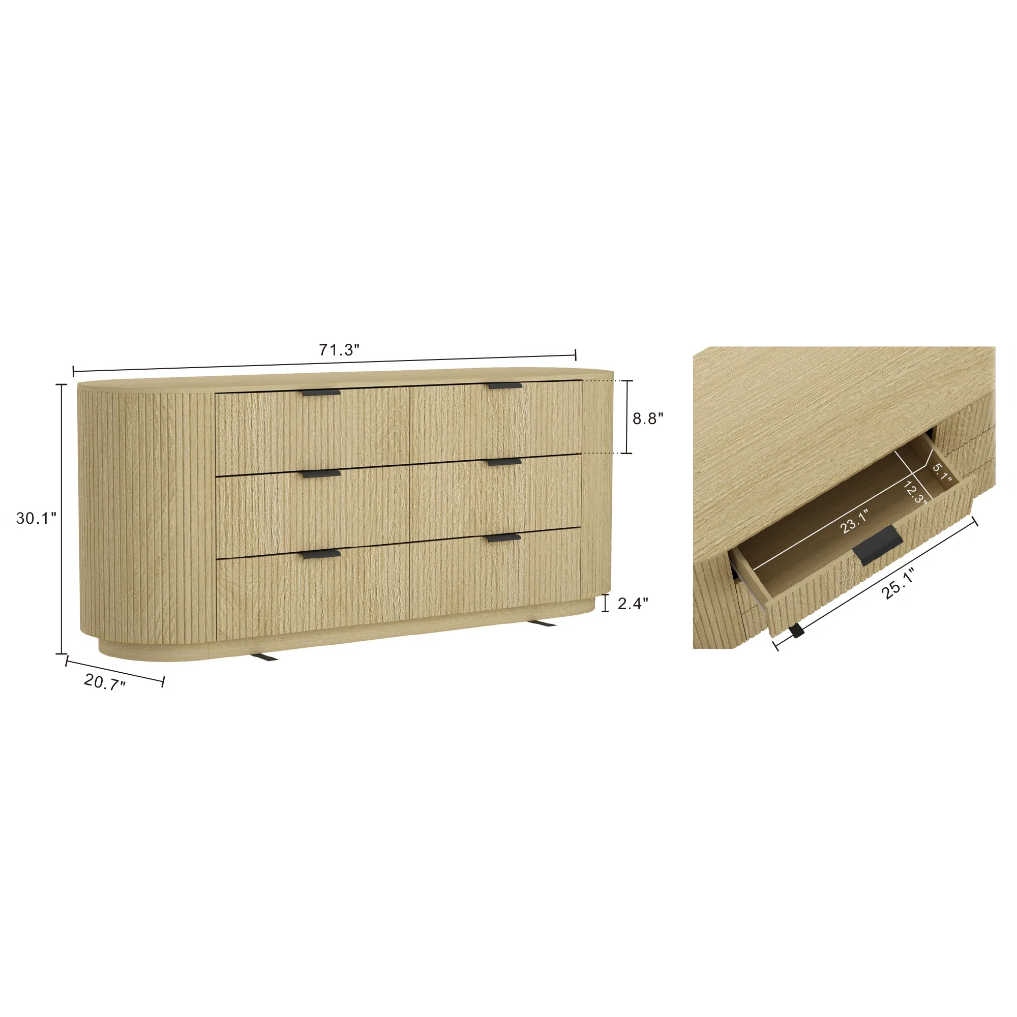 Modern Curve Fluted 71" 6 Drawer Dresser - Image 4