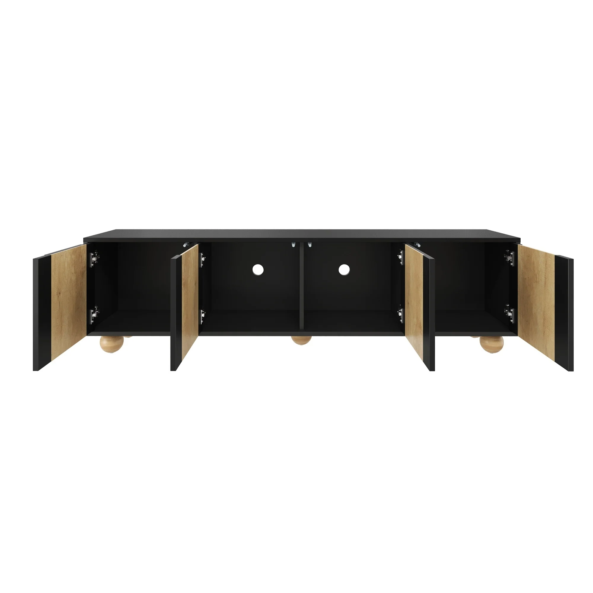 Modern Curve Shape Two Tone 69.6' TV Stand with Ball Feet Detail - Image 10