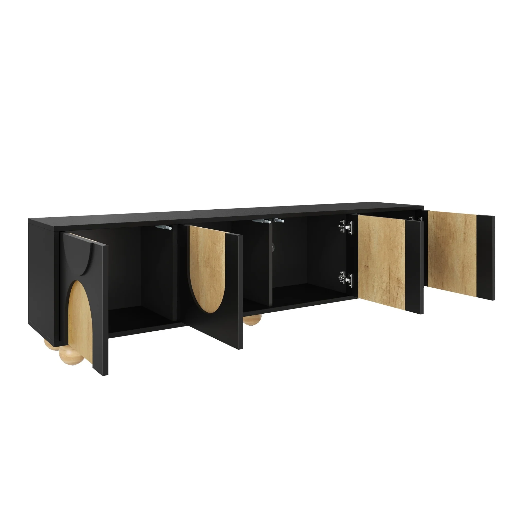 Modern Curve Shape Two Tone 69.6' TV Stand with Ball Feet Detail - Image 11