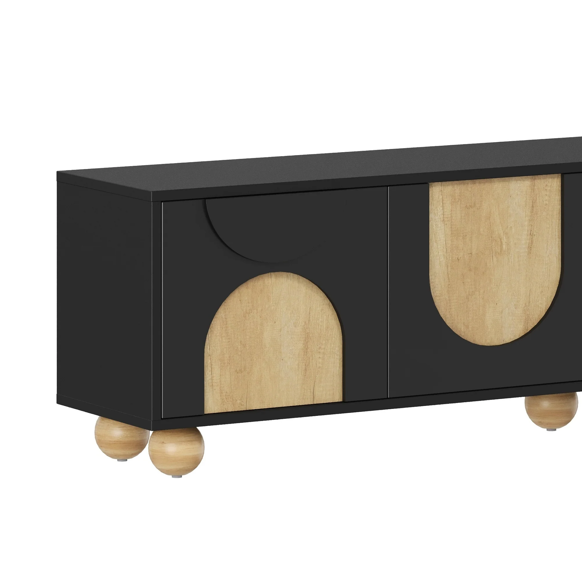 Modern Curve Shape Two Tone 69.6' TV Stand with Ball Feet Detail - Image 12