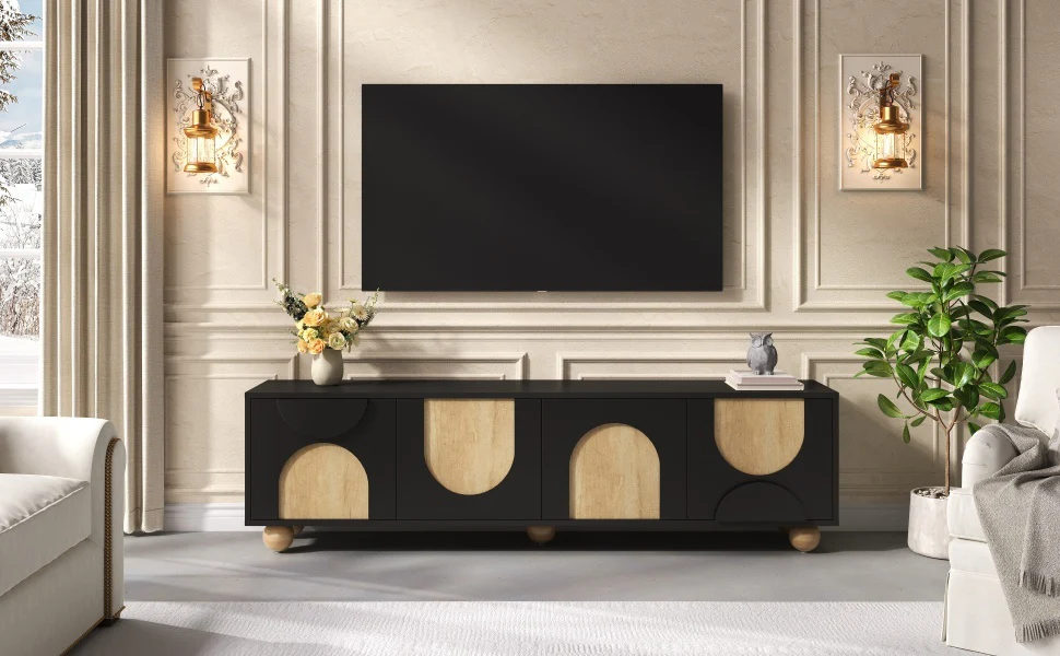 Modern Curve Shape Two Tone 69.6' TV Stand with Ball Feet Detail - Image 14