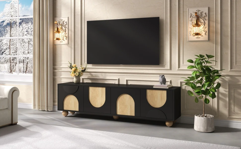 Modern Curve Shape Two Tone 69.6' TV Stand with Ball Feet Detail - Image 15