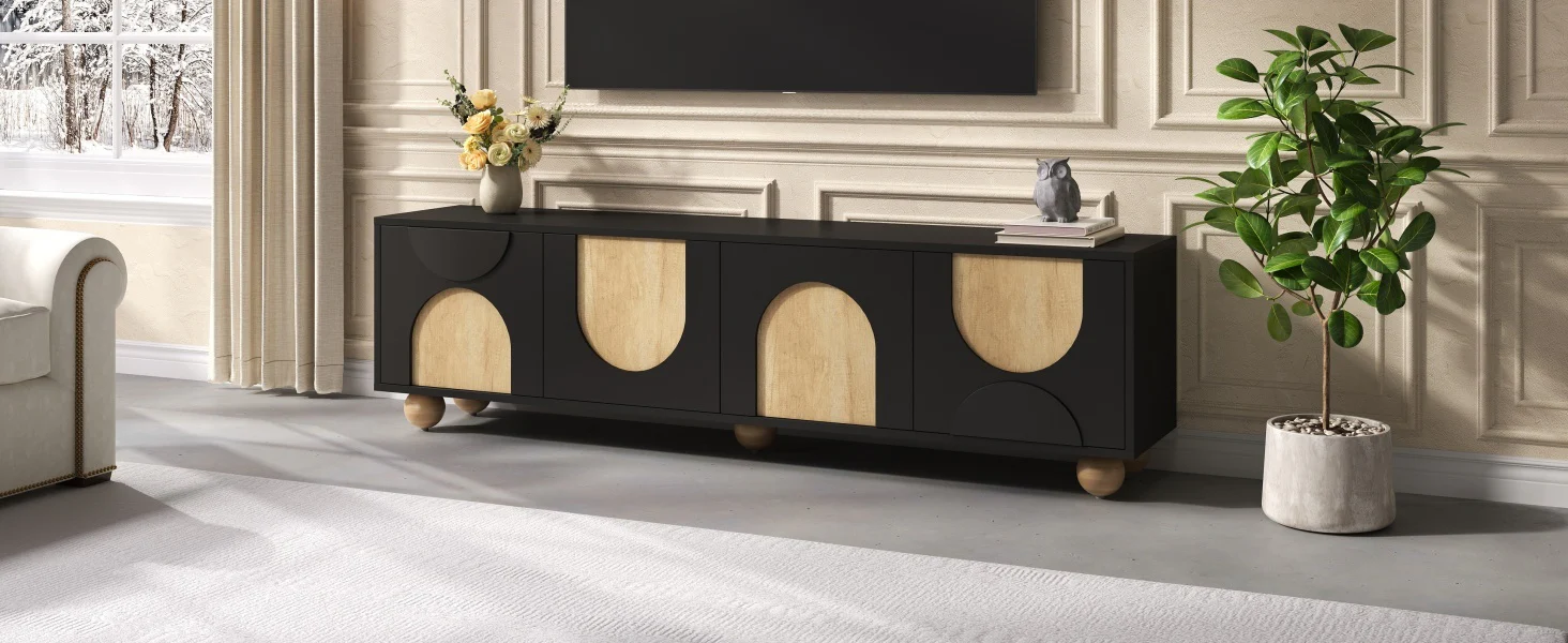 Modern Curve Shape Two Tone 69.6' TV Stand with Ball Feet Detail - Image 16