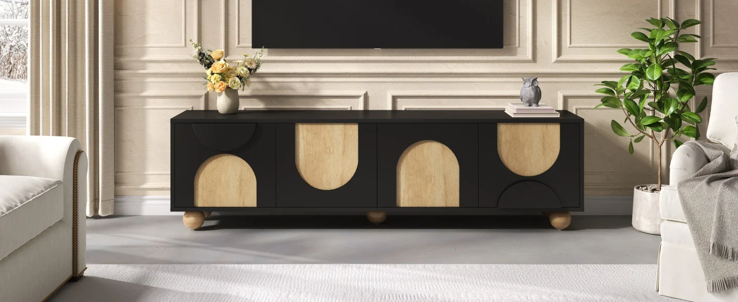 Modern Curve Shape Two Tone 69.6' TV Stand with Ball Feet Detail - Image 17