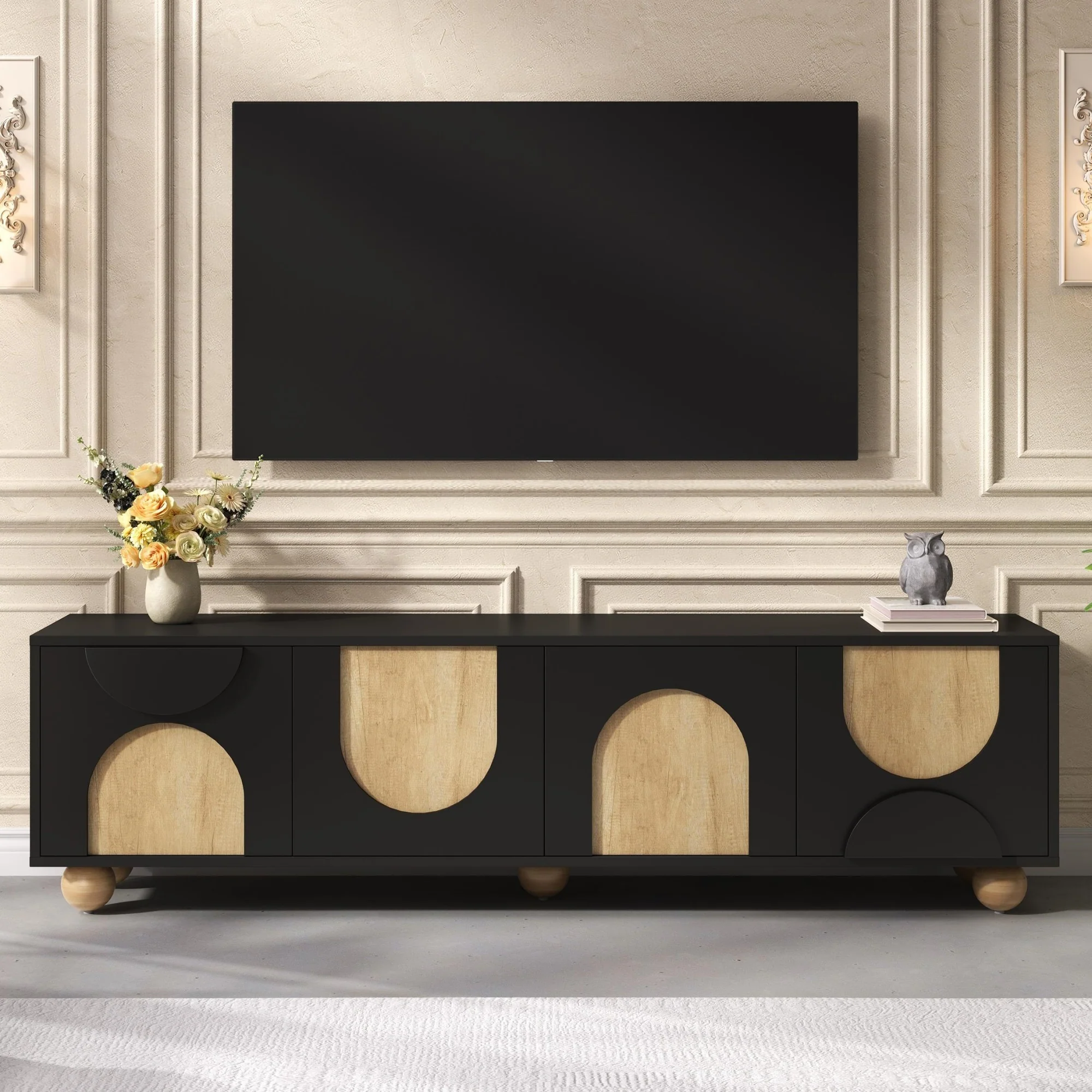 Modern Curve Shape Two Tone 69.6' TV Stand with Ball Feet Detail - Image 2