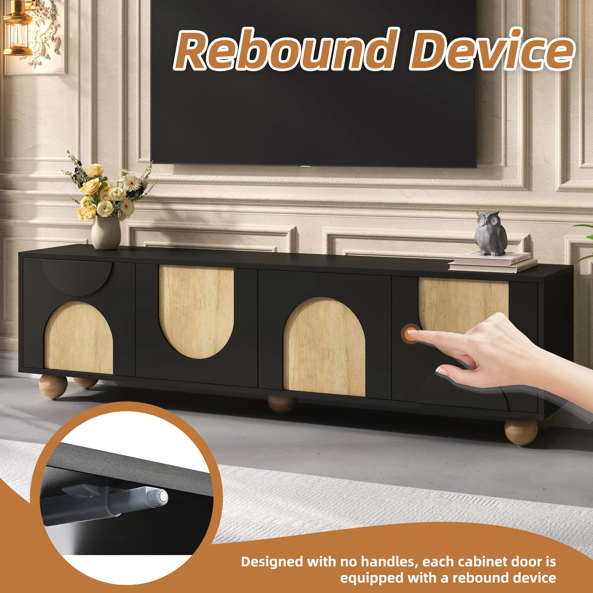 Modern Curve Shape Two Tone 69.6' TV Stand with Ball Feet Detail - Image 6