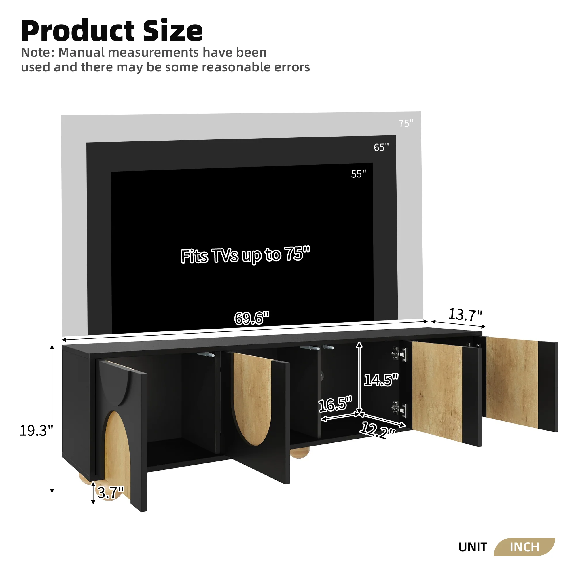Modern Curve Shape Two Tone 69.6' TV Stand with Ball Feet Detail - Image 7