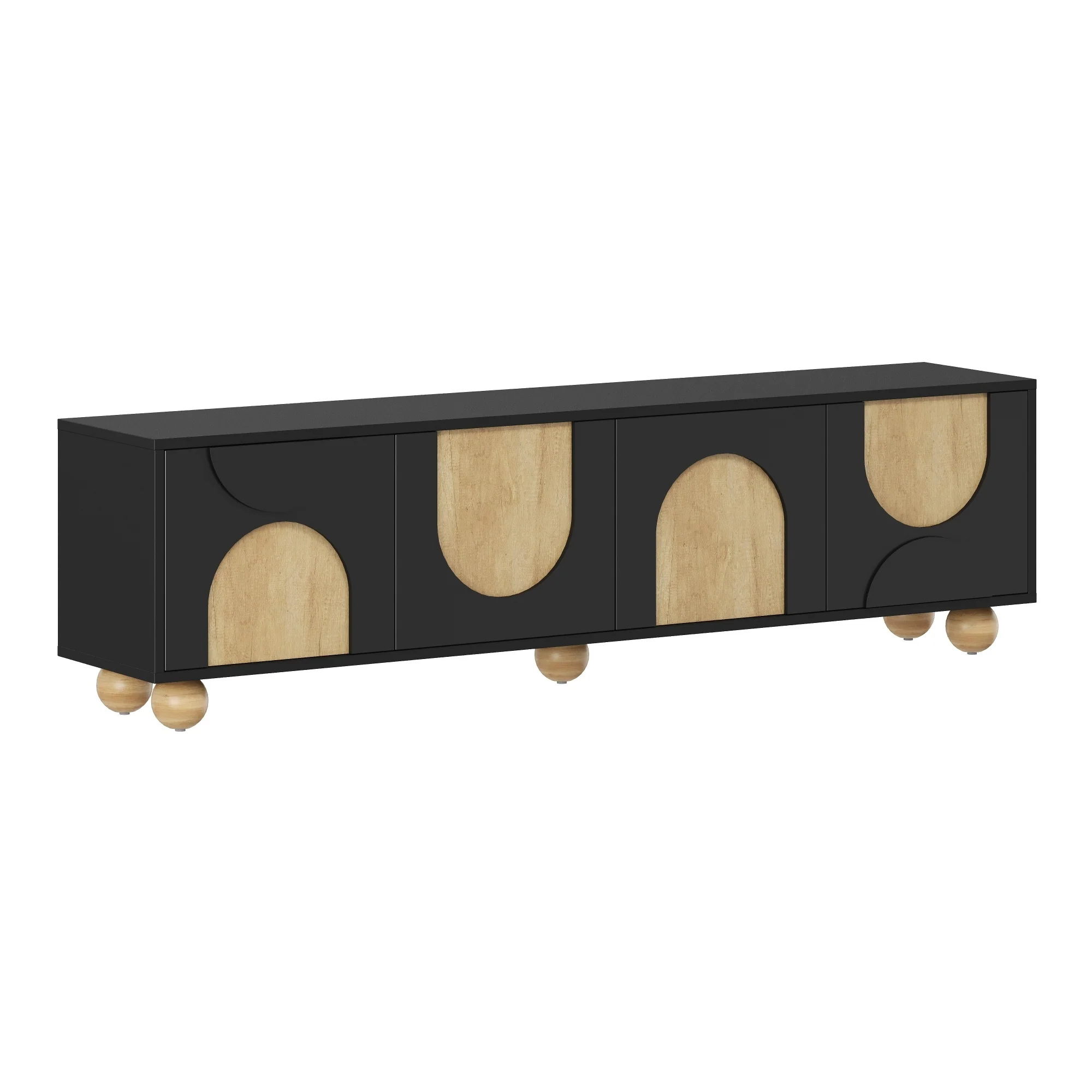 Modern Curve Shape Two Tone 69.6' TV Stand with Ball Feet Detail - Image 8