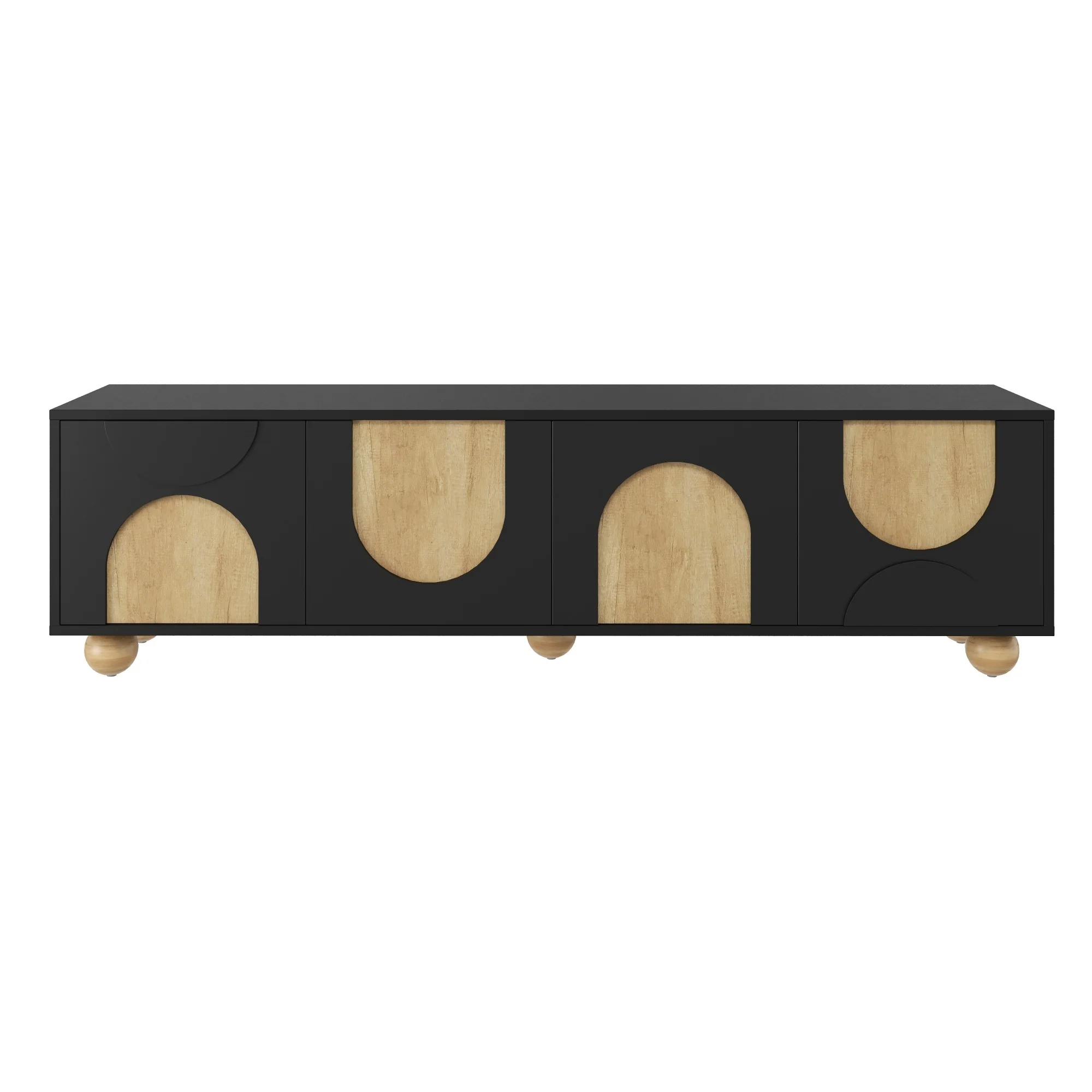 Modern Curve Shape Two Tone 69.6' TV Stand with Ball Feet Detail - Image 9