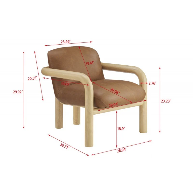 Modern Curve Wood Frame Faux Leather Accent Chair - Image 11