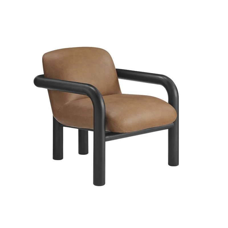 Modern Curve Wood Frame Faux Leather Accent Chair - Image 12