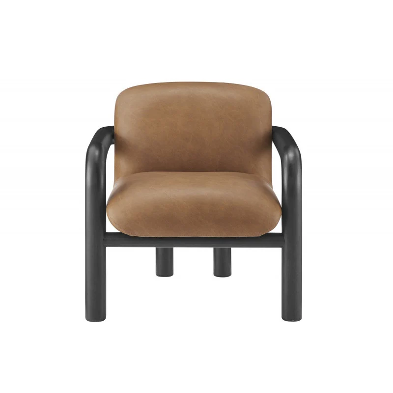 Modern Curve Wood Frame Faux Leather Accent Chair - Image 13