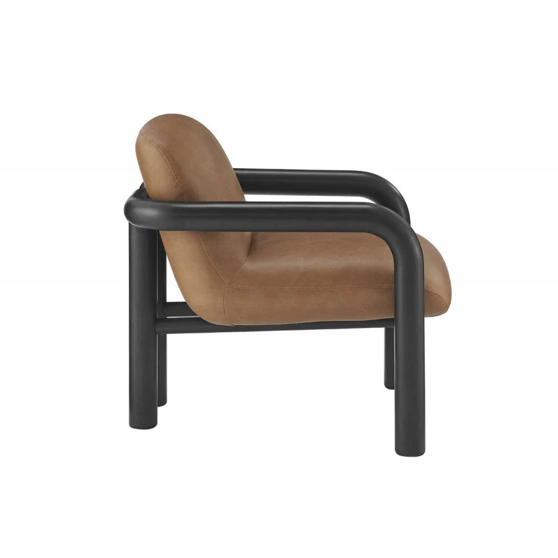 Modern Curve Wood Frame Faux Leather Accent Chair - Image 14