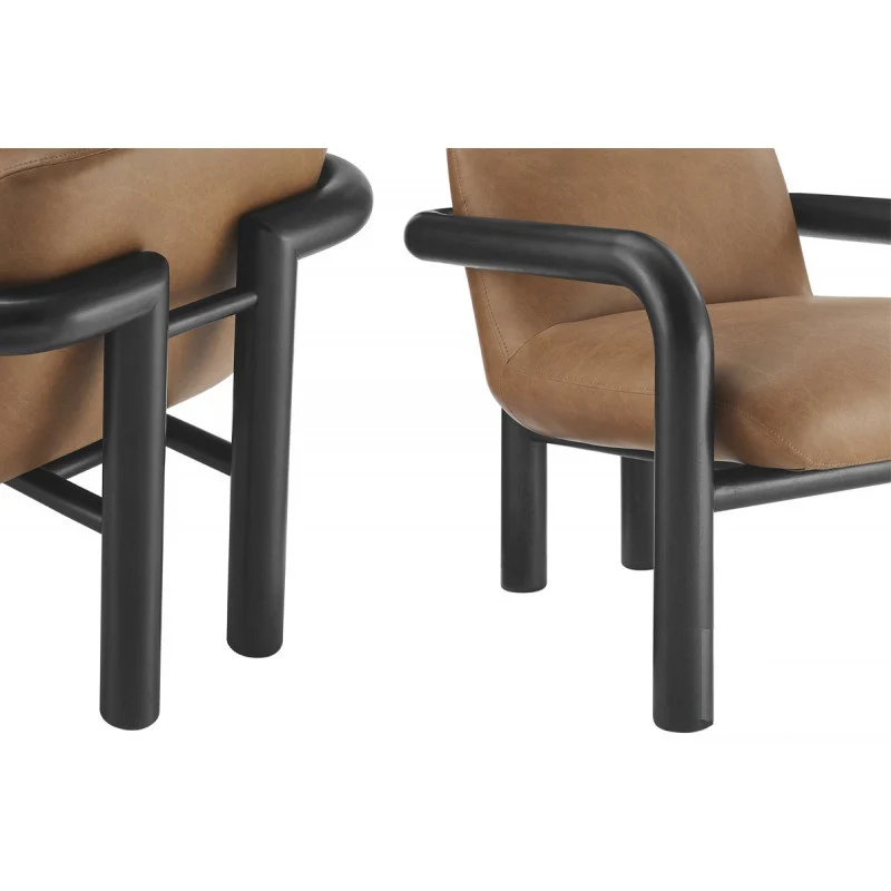 Modern Curve Wood Frame Faux Leather Accent Chair - Image 17