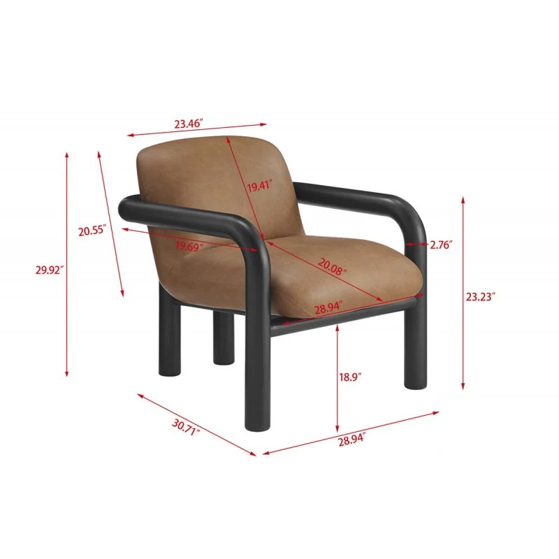 Modern Curve Wood Frame Faux Leather Accent Chair - Image 18