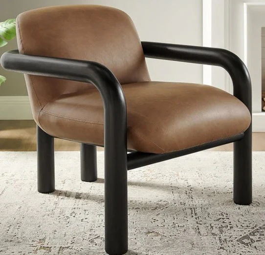 Modern Curve Wood Frame Faux Leather Accent Chair - Image 2