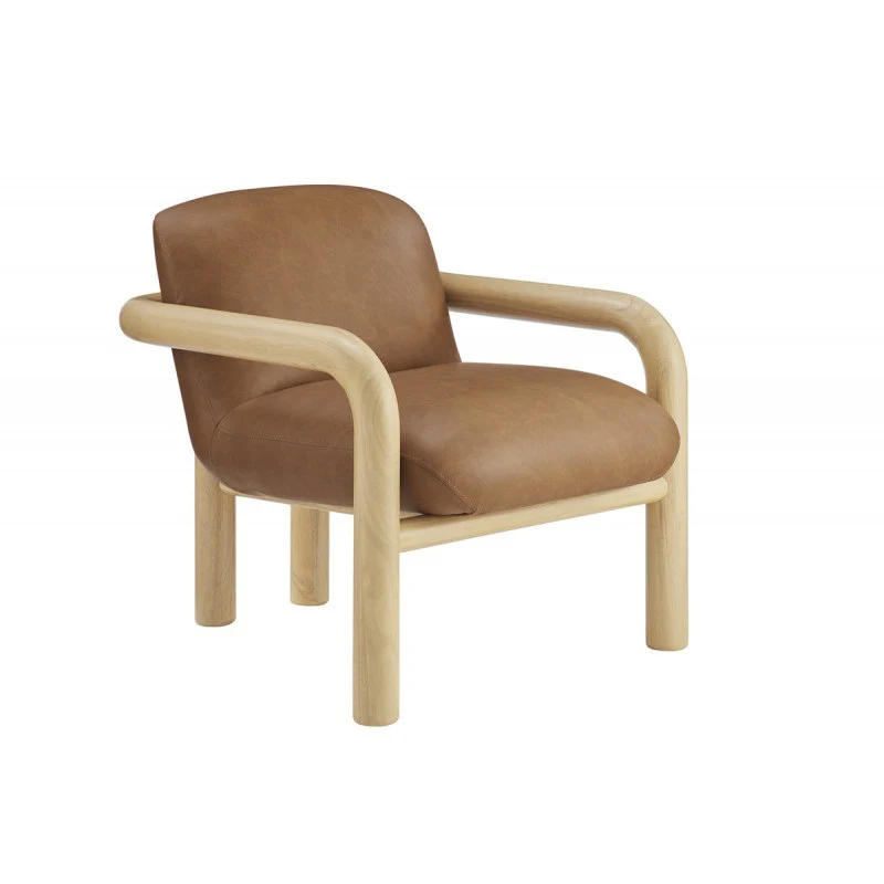 Modern Curve Wood Frame Faux Leather Accent Chair - Image 5