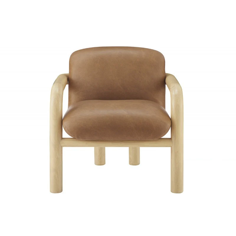 Modern Curve Wood Frame Faux Leather Accent Chair - Image 6