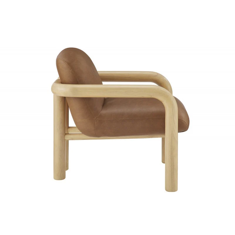 Modern Curve Wood Frame Faux Leather Accent Chair - Image 7