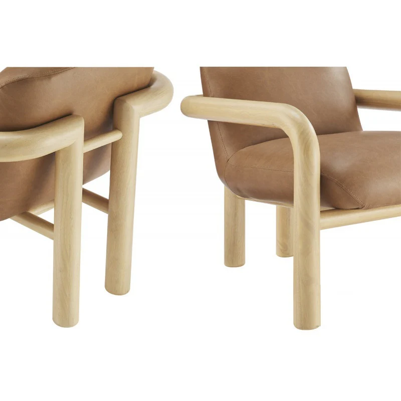 Modern Curve Wood Frame Faux Leather Accent Chair - Image 9