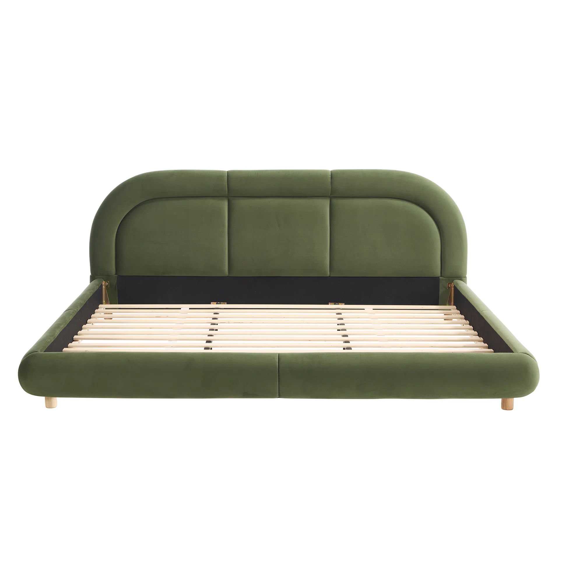 Modern Curved Upholstered Low Profile Platform King Size Bed - Image 10