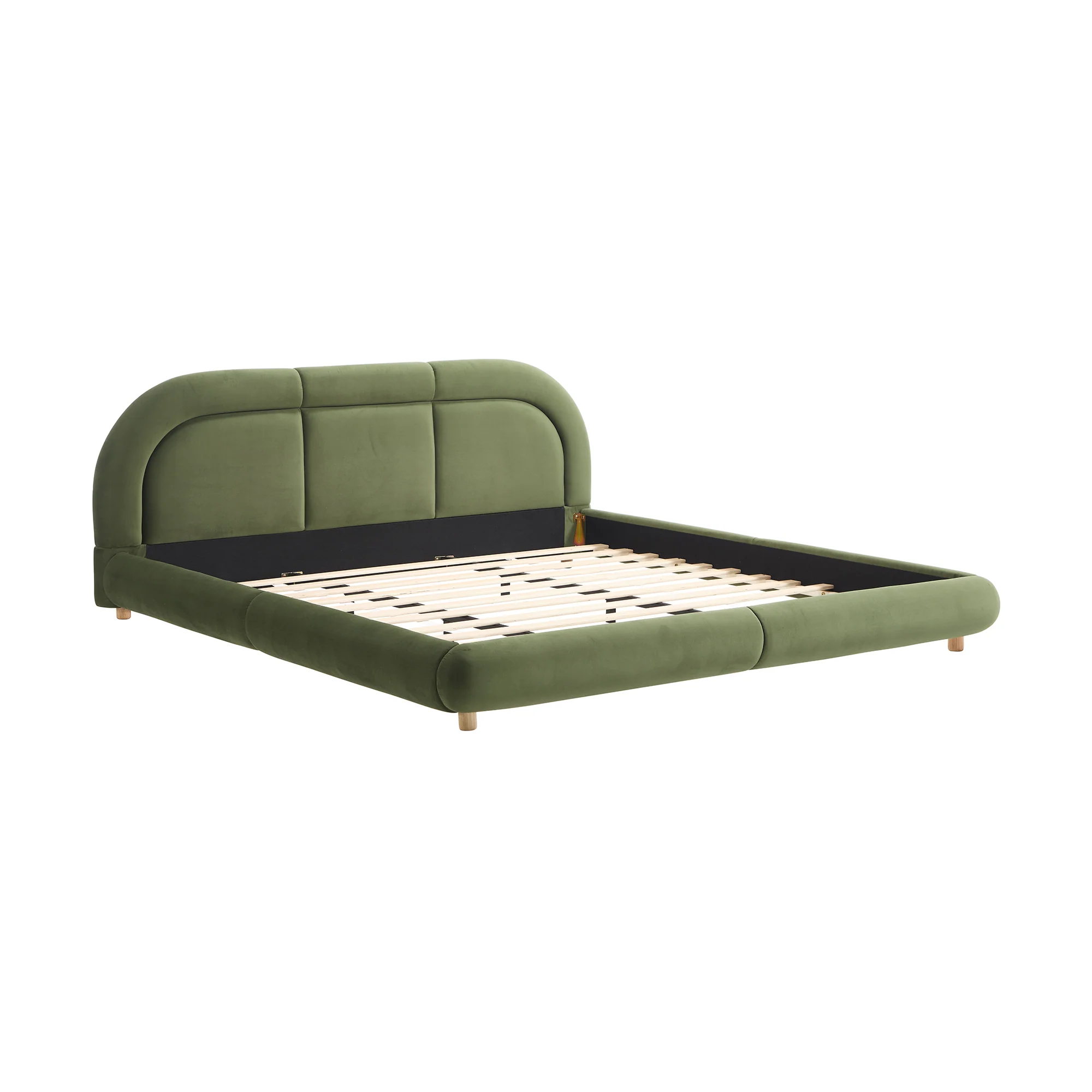 Modern Curved Upholstered Low Profile Platform King Size Bed - Image 11