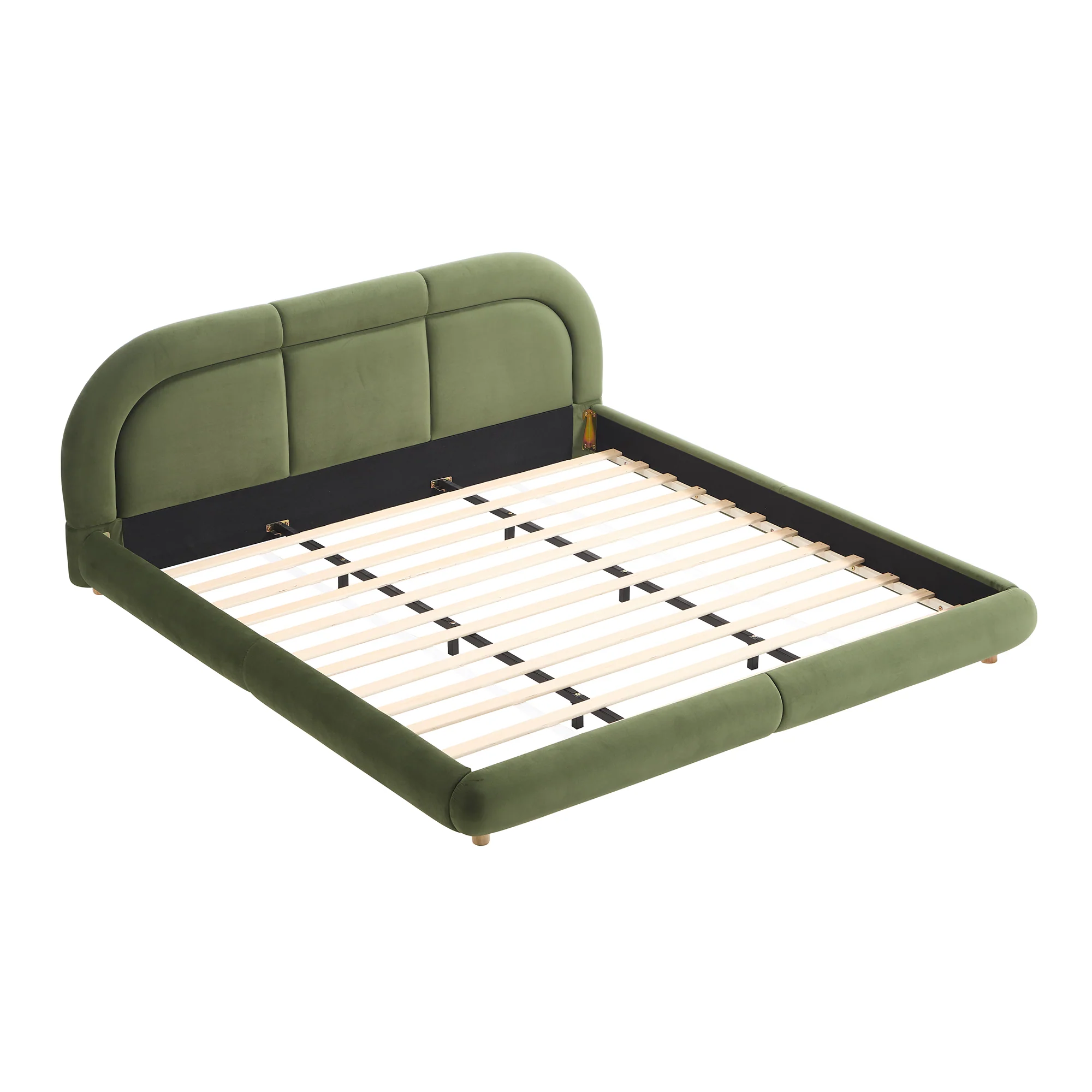 Modern Curved Upholstered Low Profile Platform King Size Bed - Image 12