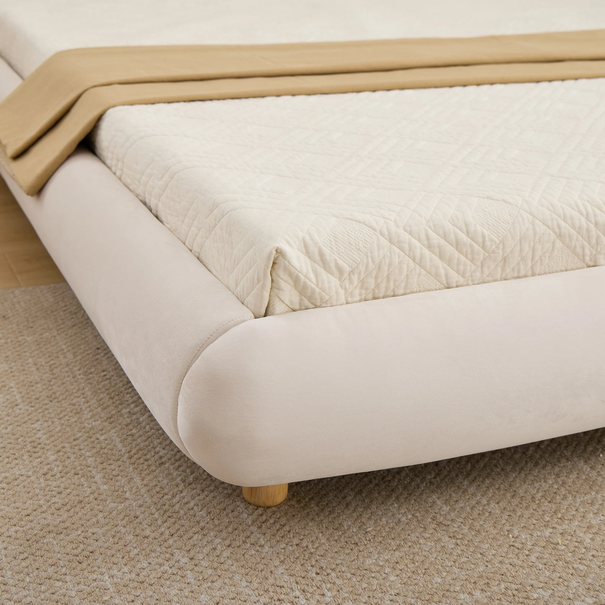 Modern Curved Upholstered Low Profile Platform King Size Bed - Image 20