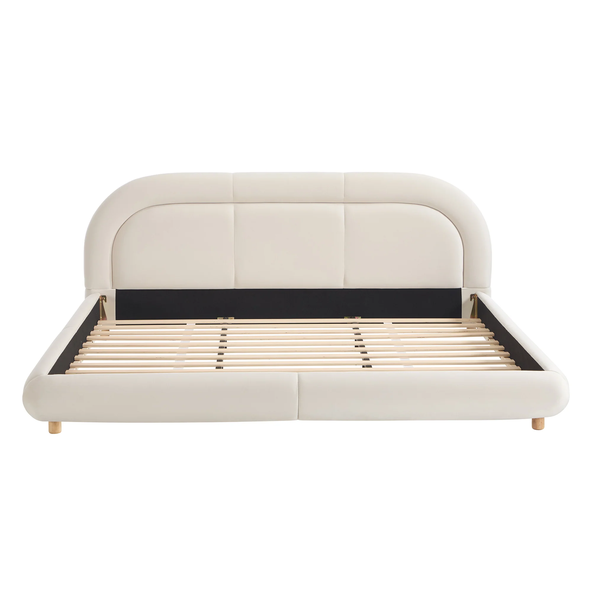 Modern Curved Upholstered Low Profile Platform King Size Bed - Image 24
