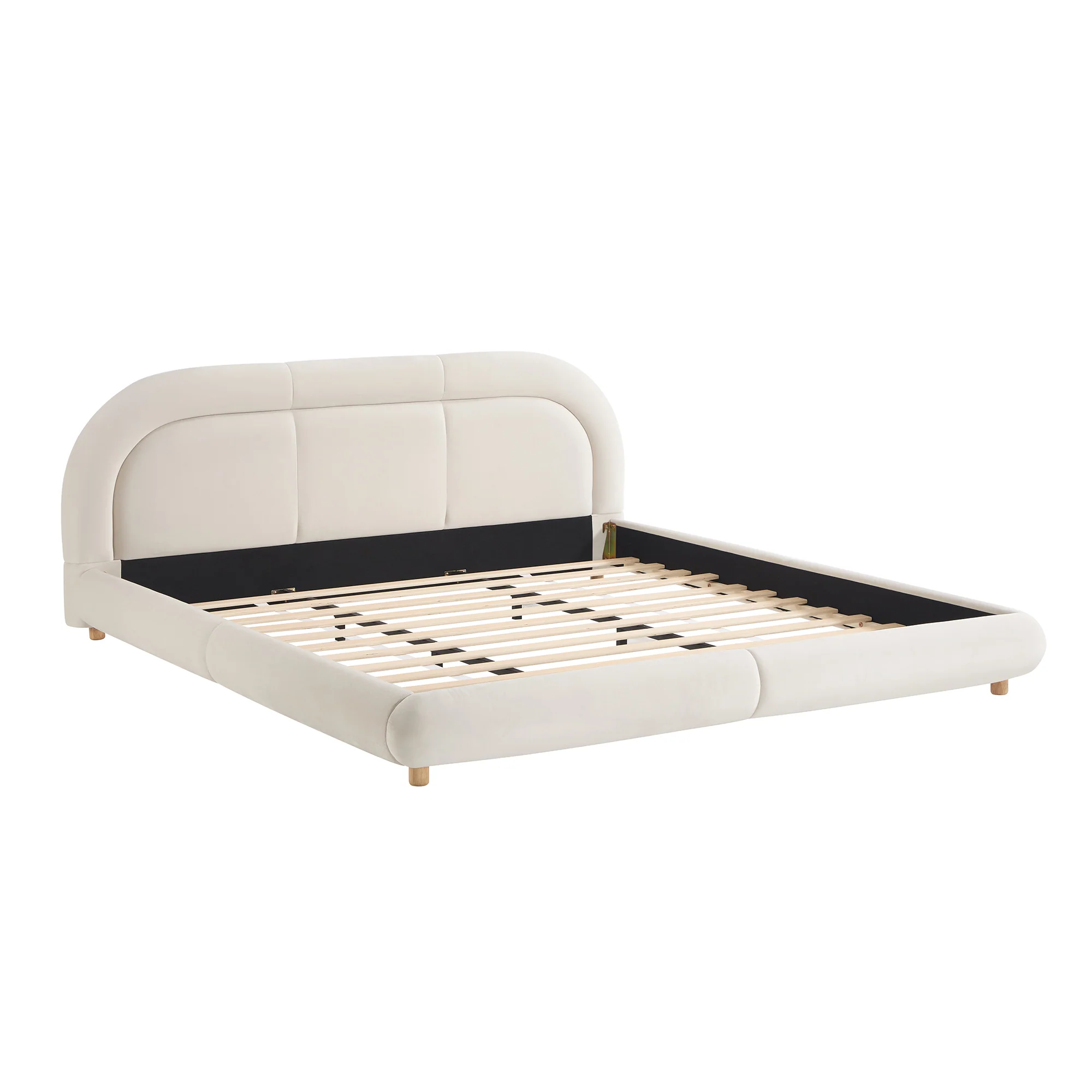 Modern Curved Upholstered Low Profile Platform King Size Bed - Image 25